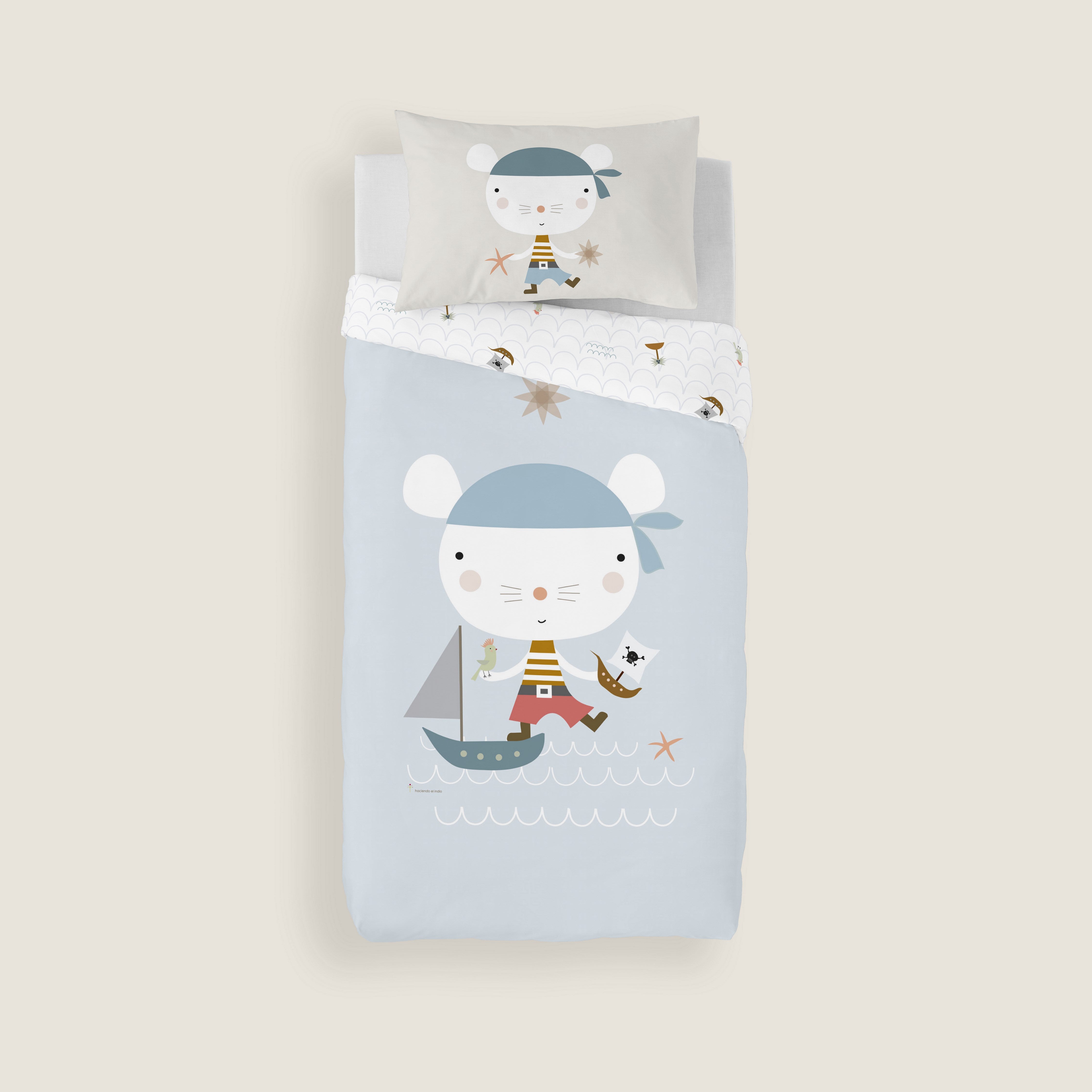 FUNDA NÓRDICA REVERSIBLE CUNA BEBÉ AVENTURA PIRATA 100% ALGODÓN