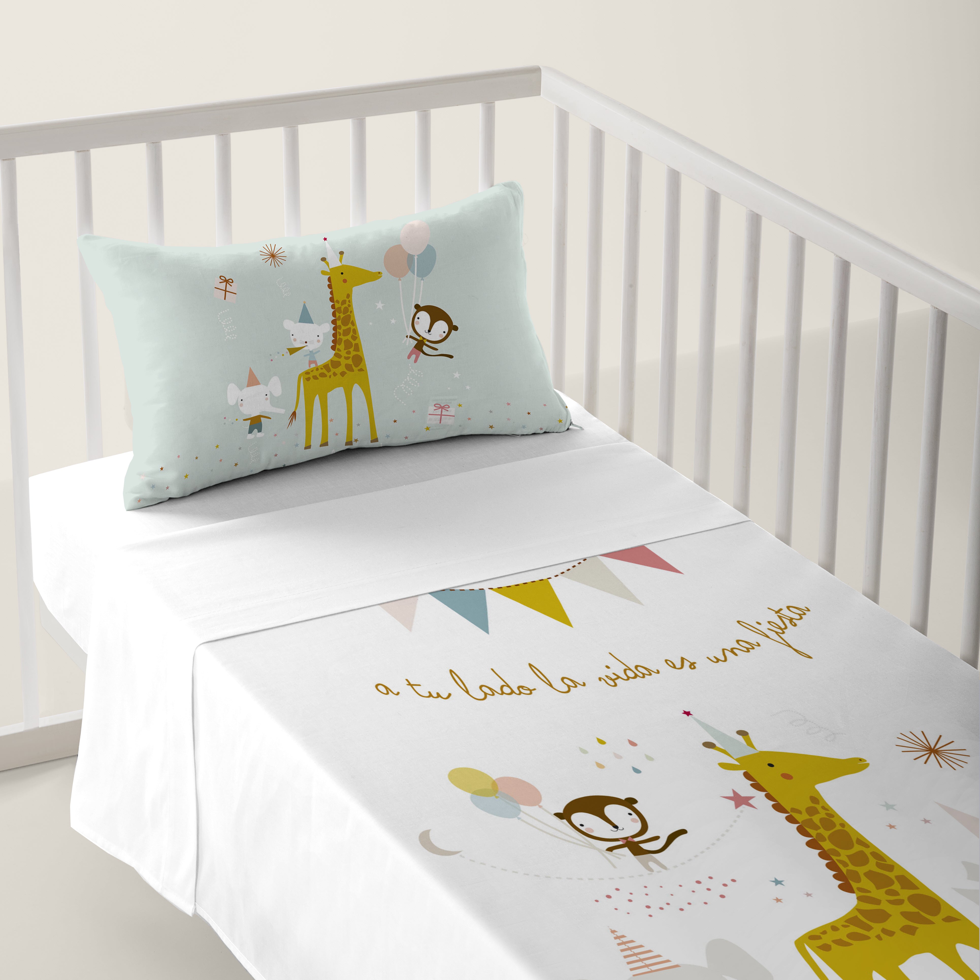 JUEGO DE SÁBANAS CUNA BEBÉ FIESTA 100% ALGODÓN