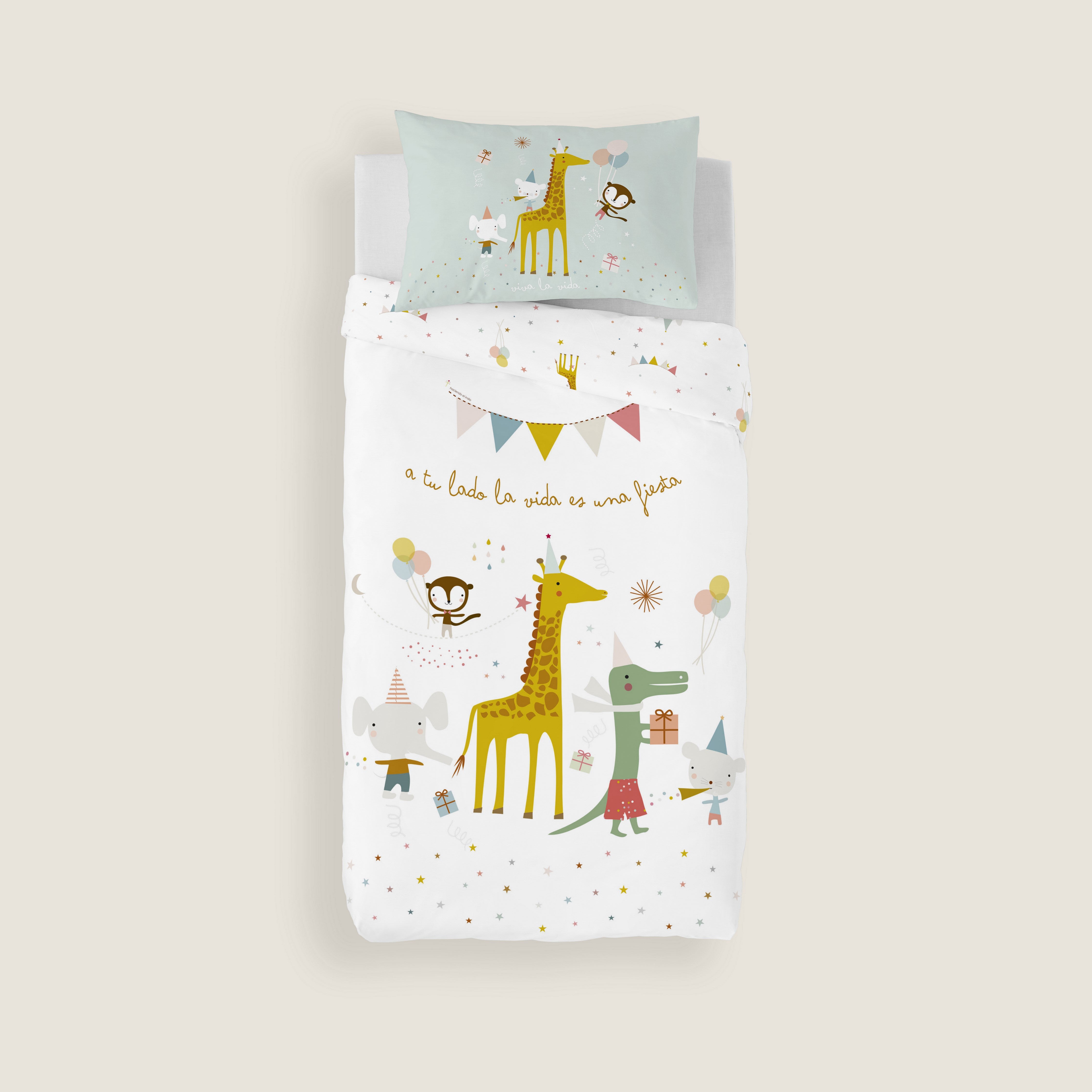 FUNDA NÓRDICA REVERSIBLE CUNA BEBÉ FIESTA 100% ALGODÓN