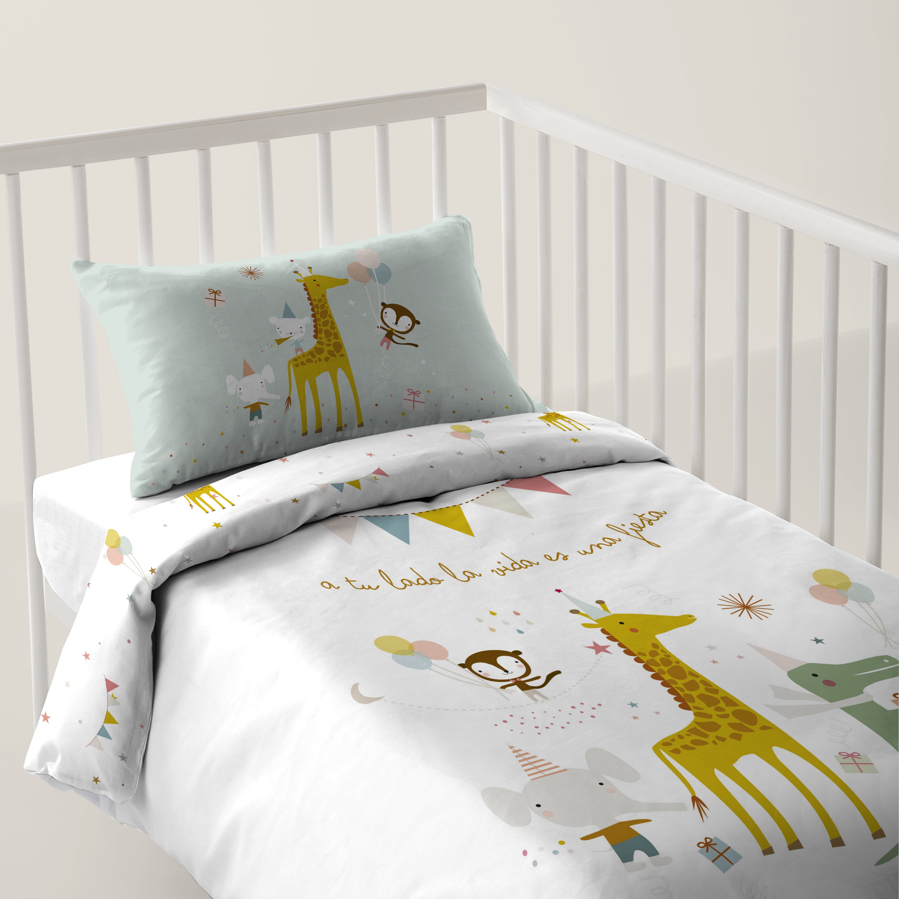 FUNDA NÓRDICA REVERSIBLE CUNA BEBÉ FIESTA 100% ALGODÓN