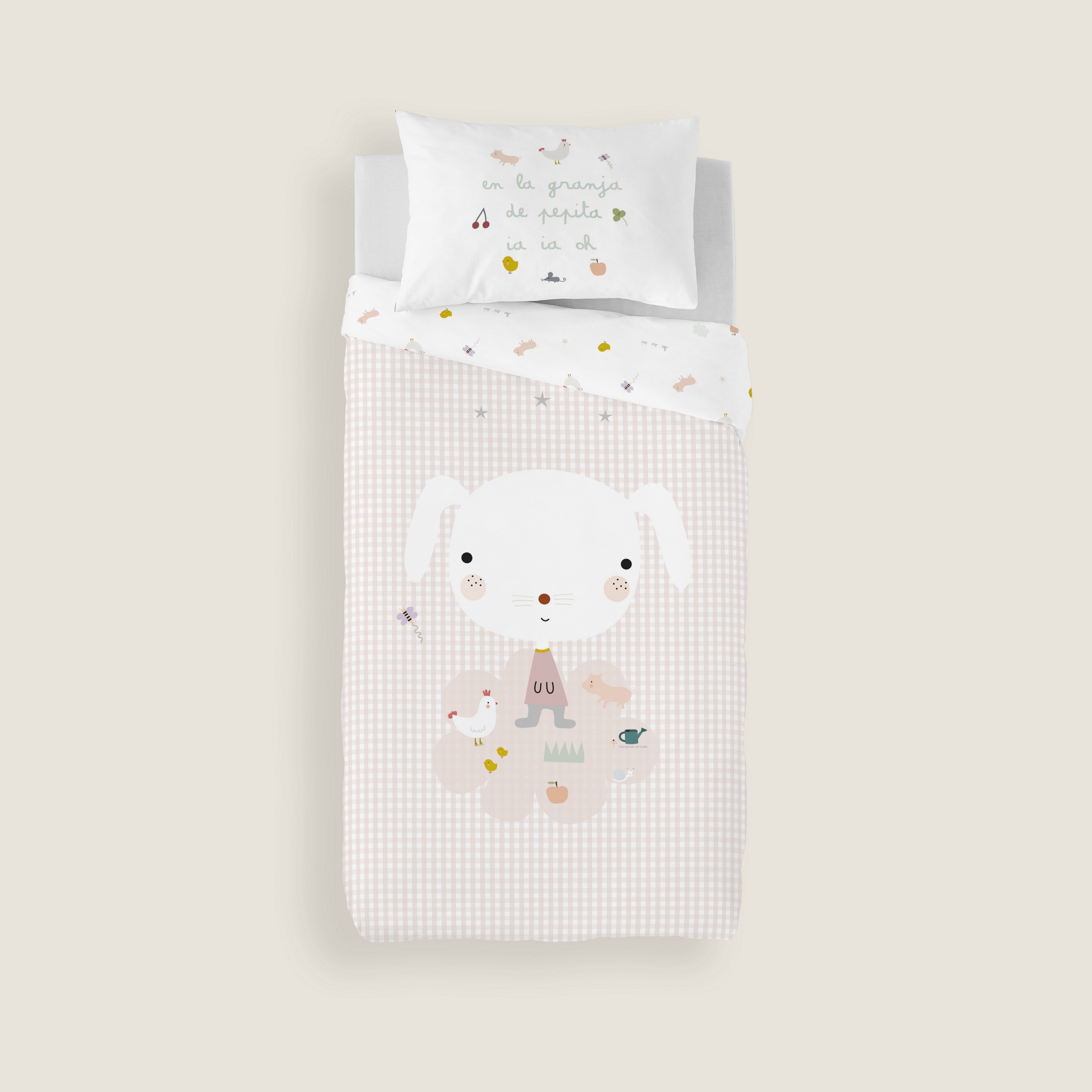 FUNDA NÓRDICA REVERSIBLE CUNA BEBÉ GRANJA 100% ALGODÓN