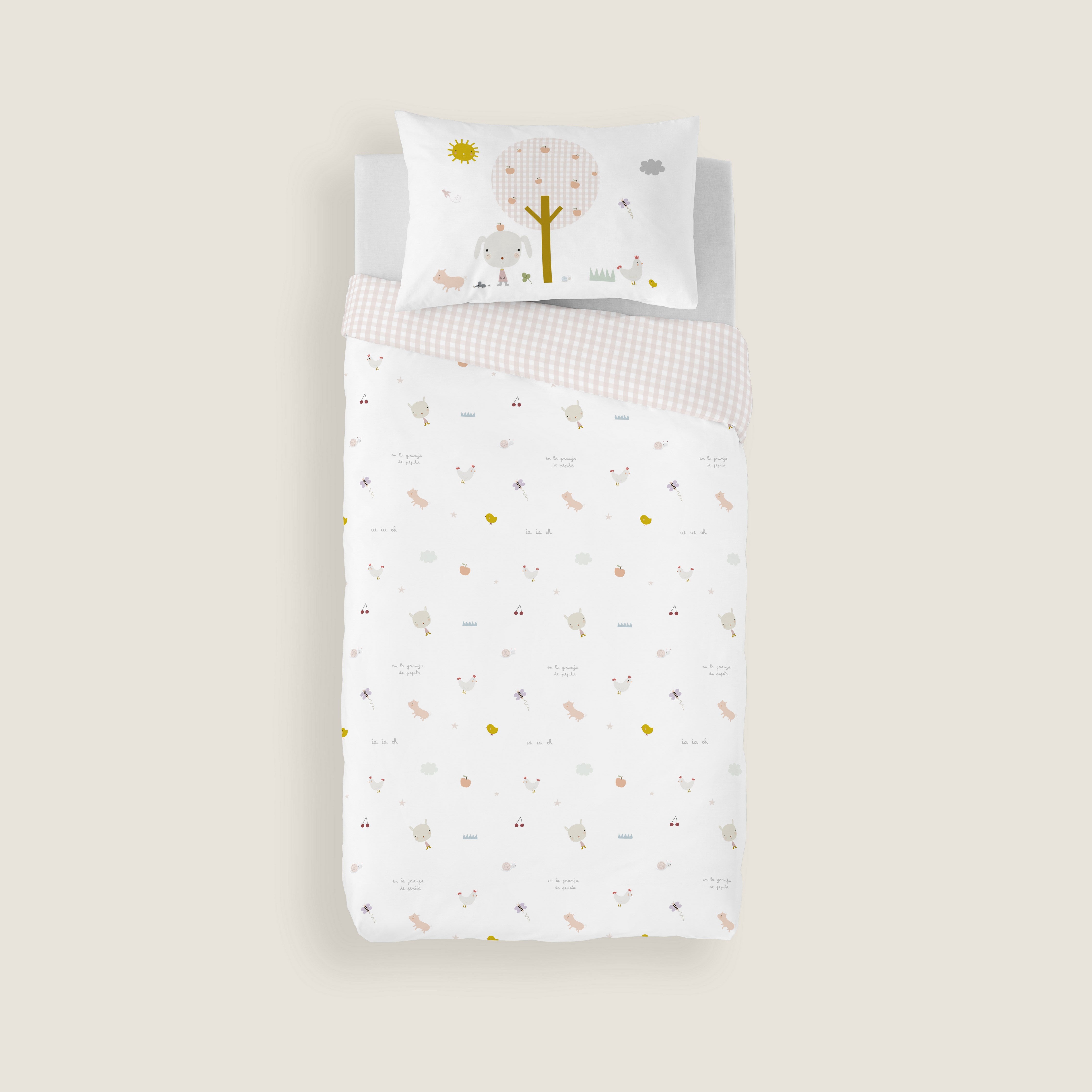 FUNDA NÓRDICA REVERSIBLE CUNA BEBÉ GRANJA 100% ALGODÓN