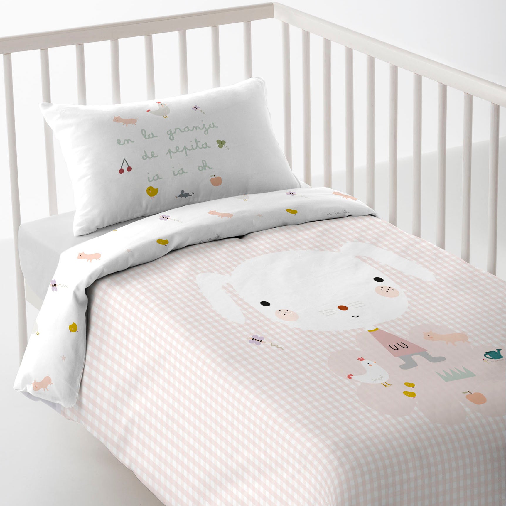 FUNDA NÓRDICA REVERSIBLE CUNA BEBÉ GRANJA 100% ALGODÓN