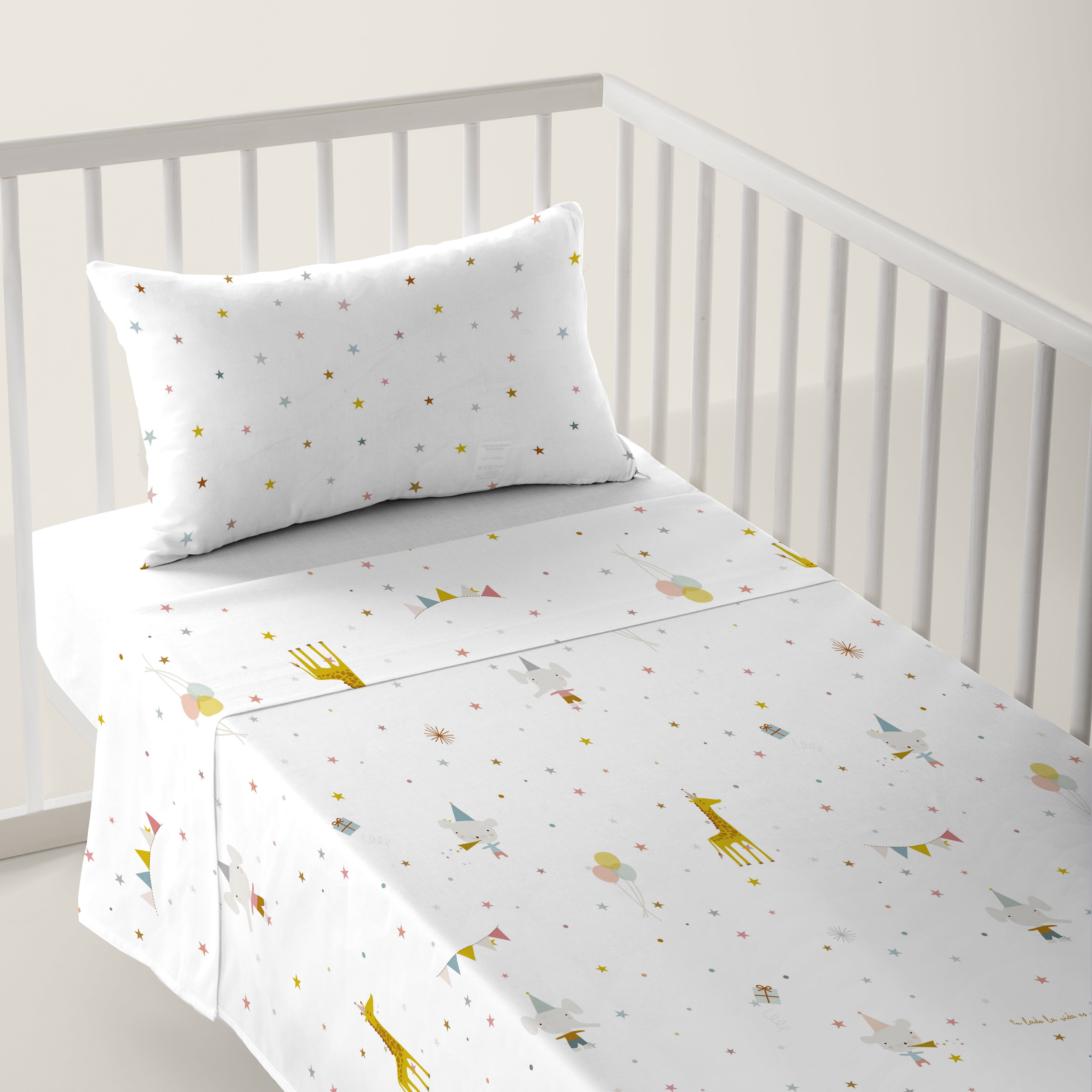 JUEGO DE SÁBANAS CUNA BEBÉ FIESTA B 100% ALGODÓN