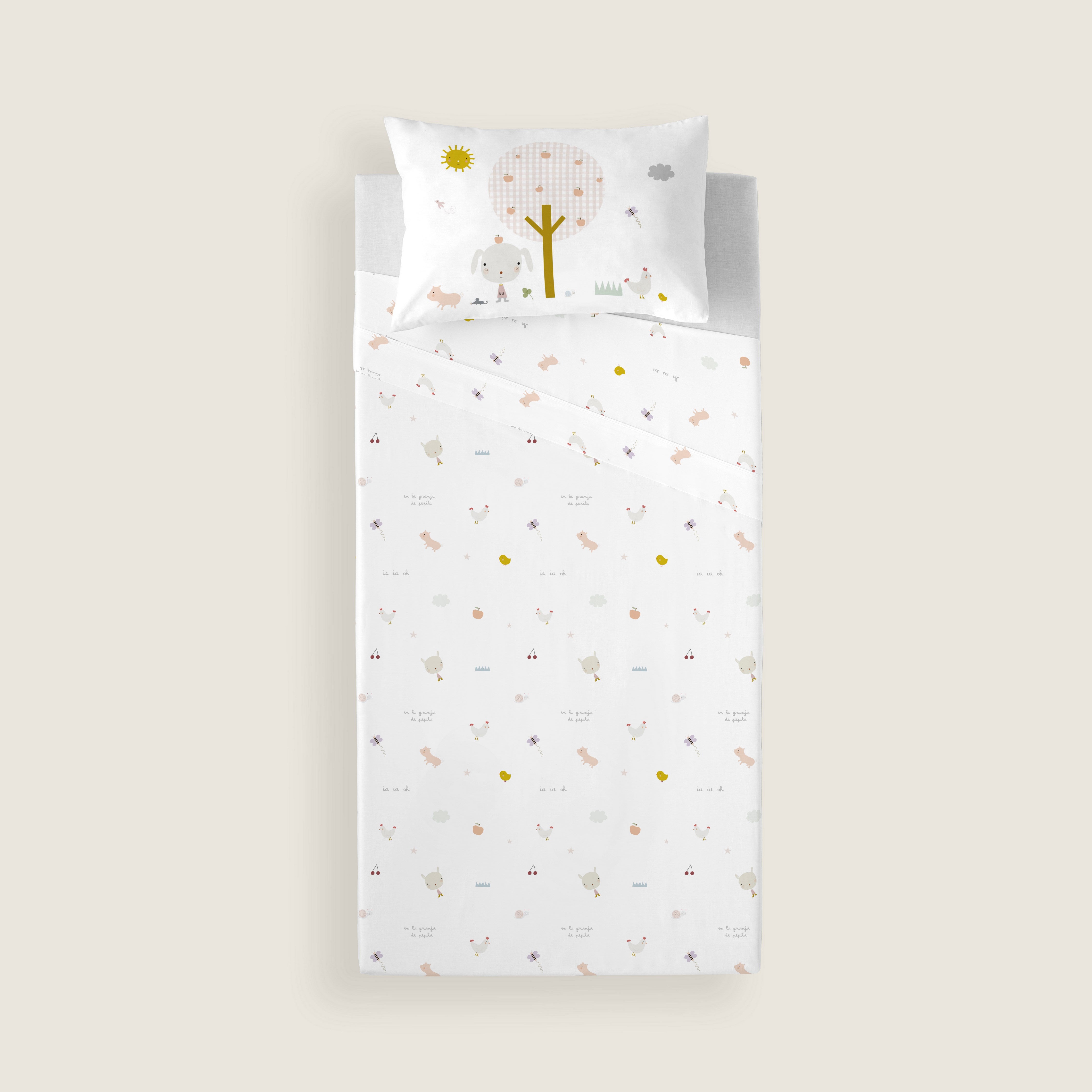 JUEGO DE SÁBANAS CUNA BEBÉ GRANJA B 100% ALGODÓN