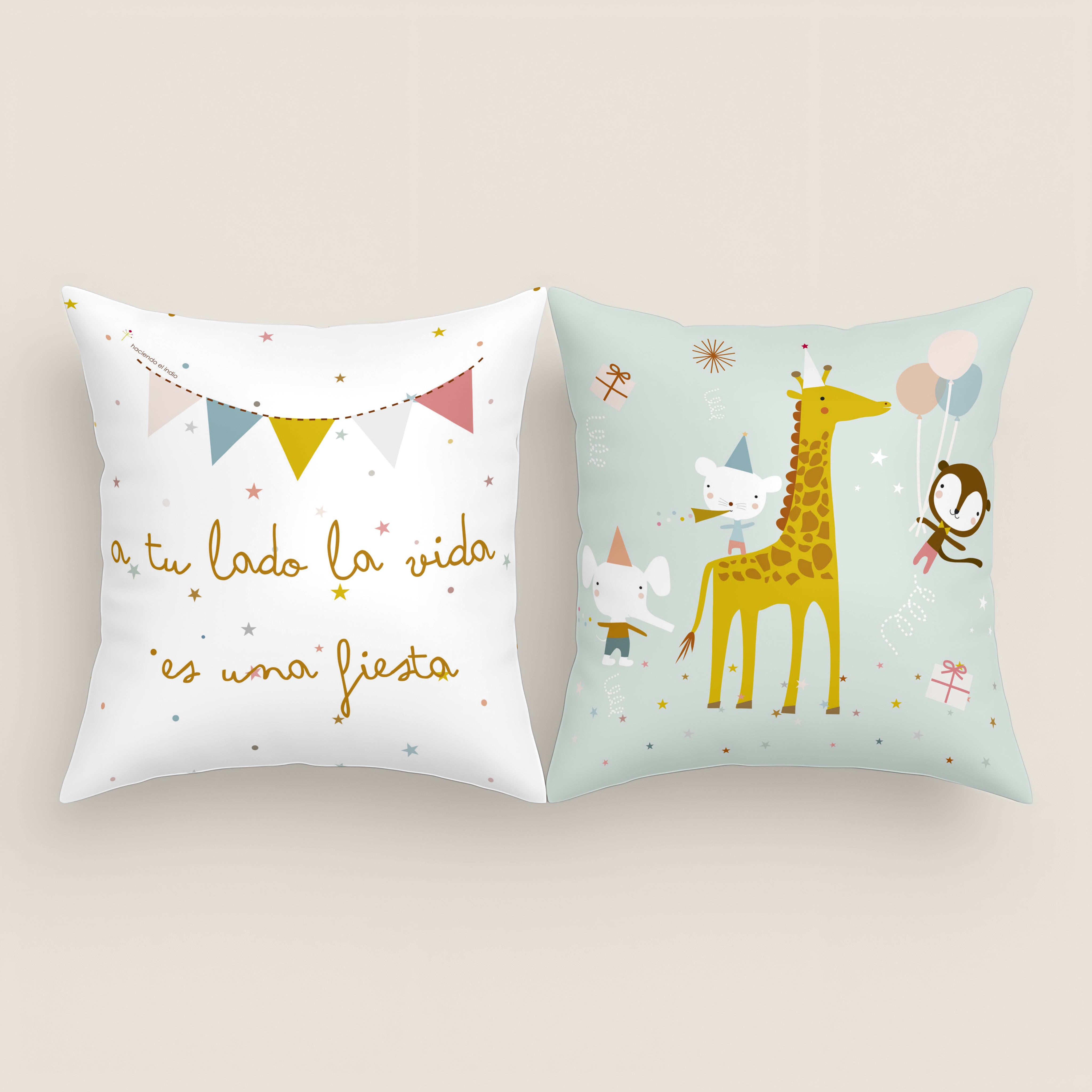 FODERA PER CUSCINO PER BAMBINI STAMPA FESTA 100% COTONE