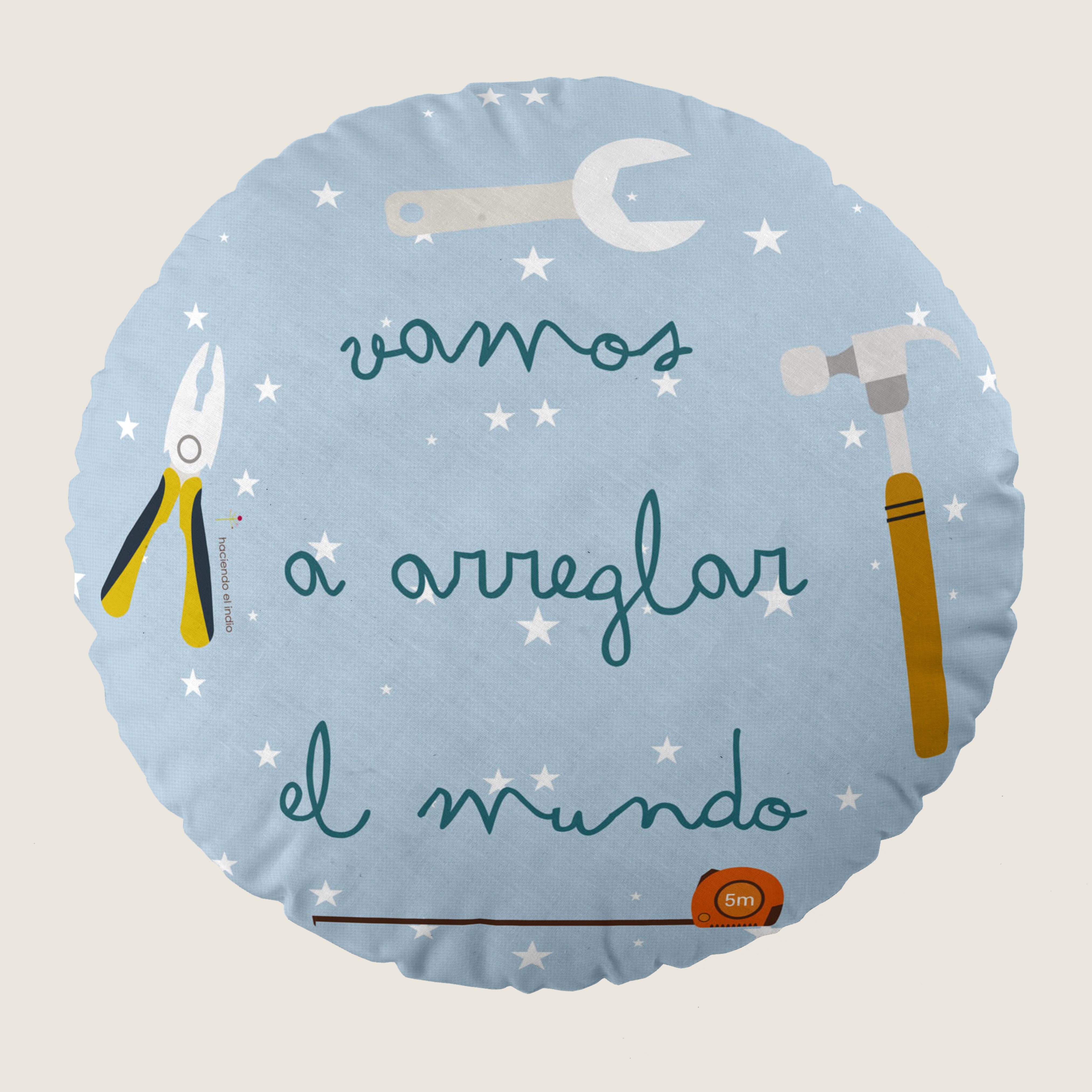 COJÍN REDONDO INFANTIL ESTAMPADO HERRAMIENTAS