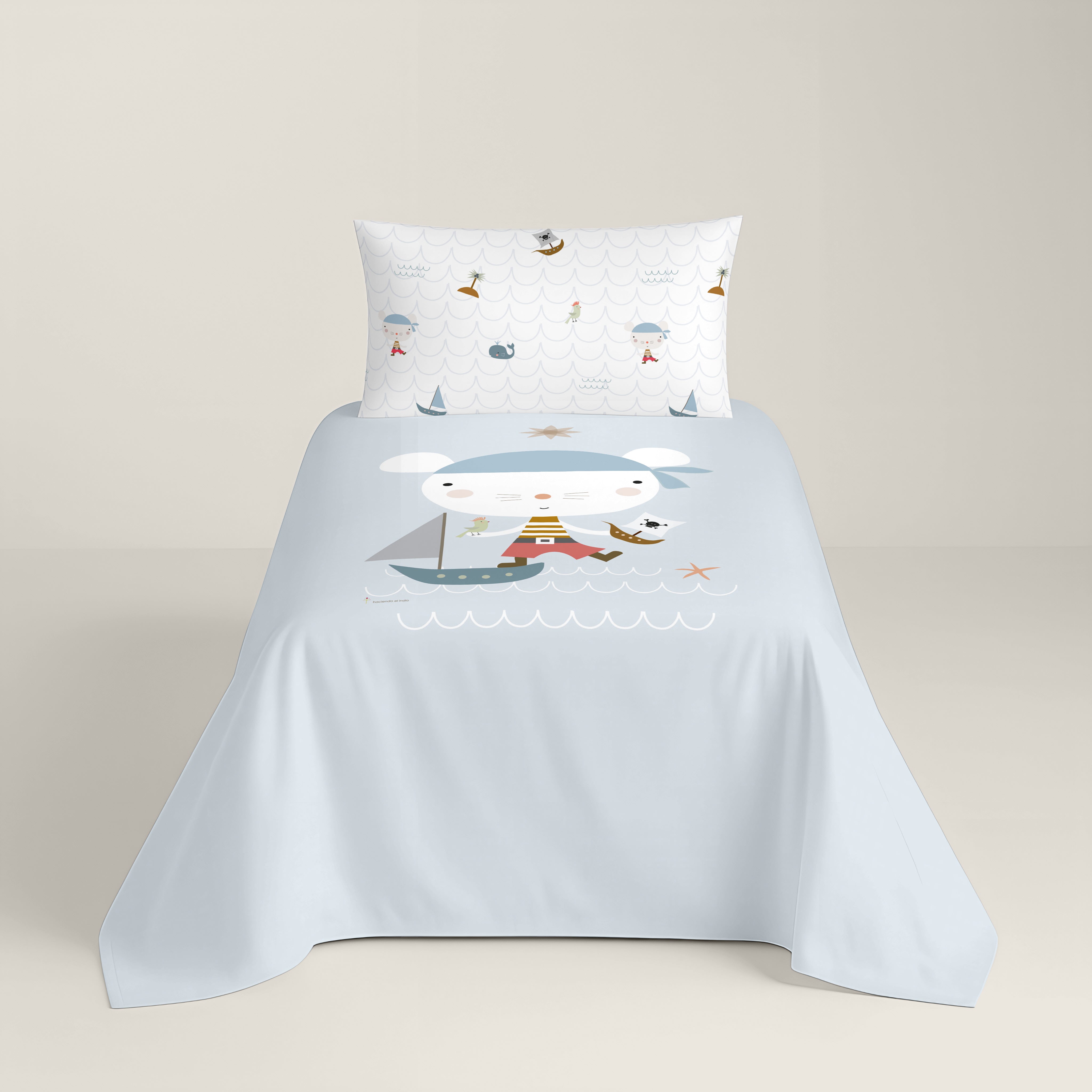 COMPLETO LENZUOLA STAMPATE PER BAMBINI AVVENTURA PIRATA 100% COTONE