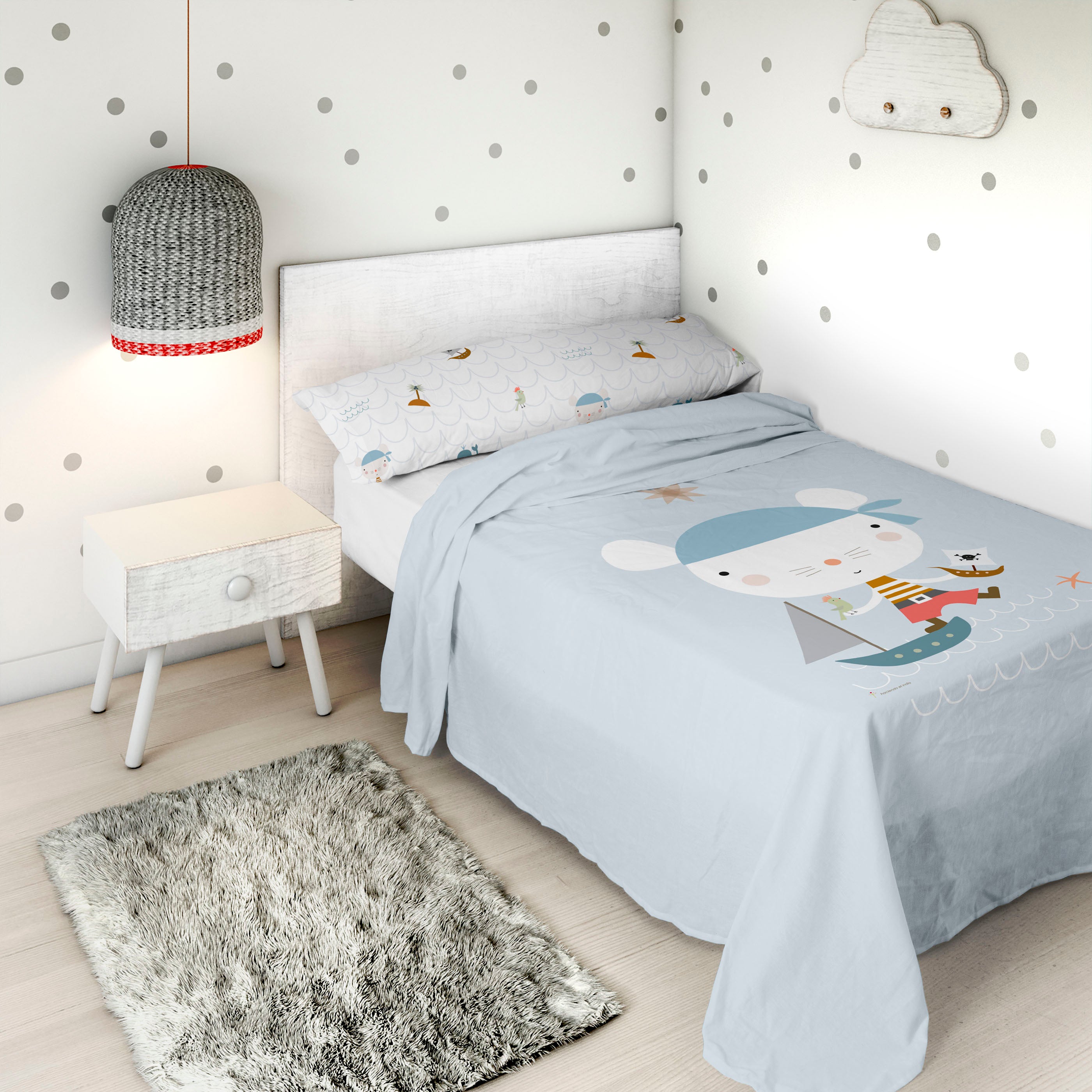 COMPLETO LENZUOLA STAMPATE PER BAMBINI AVVENTURA PIRATA 100% COTONE