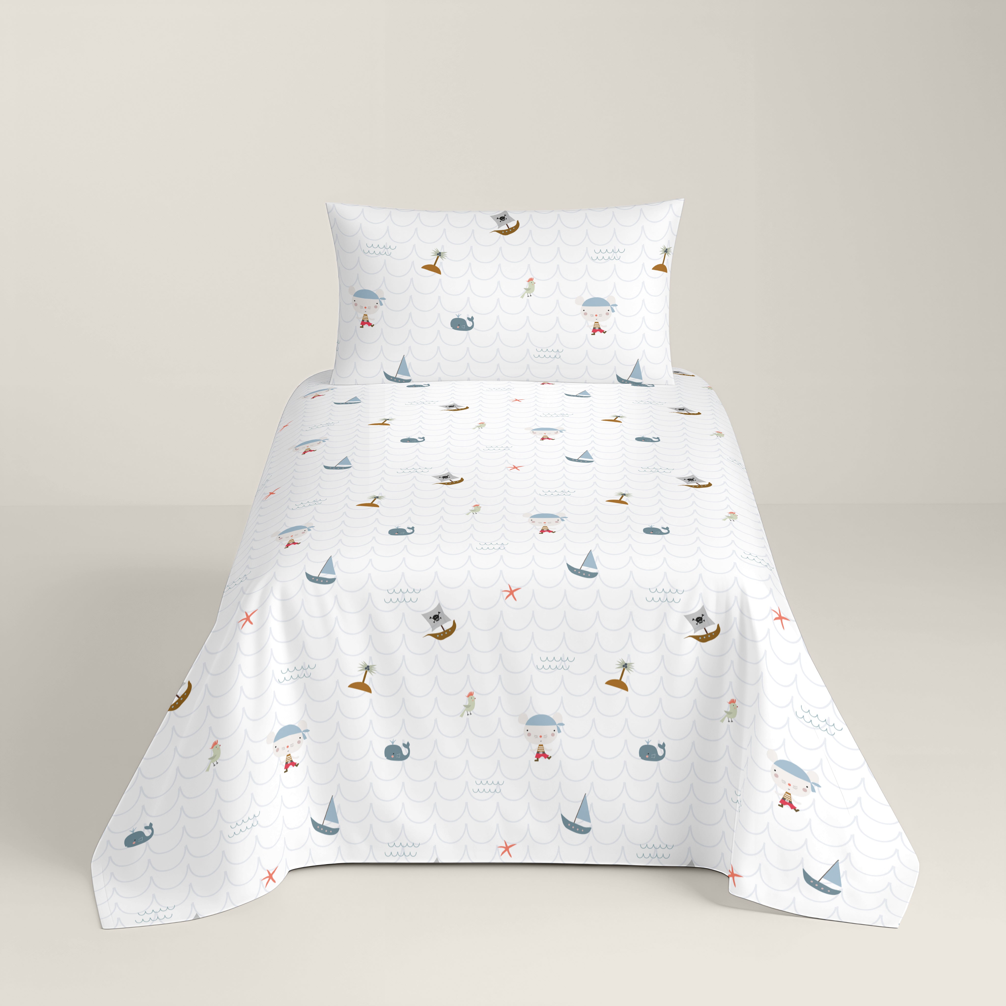 COPRIPIUMINO REVERSIBILE STAMPATO PER BAMBINI AVVENTURA PIRATA 100% COTONE