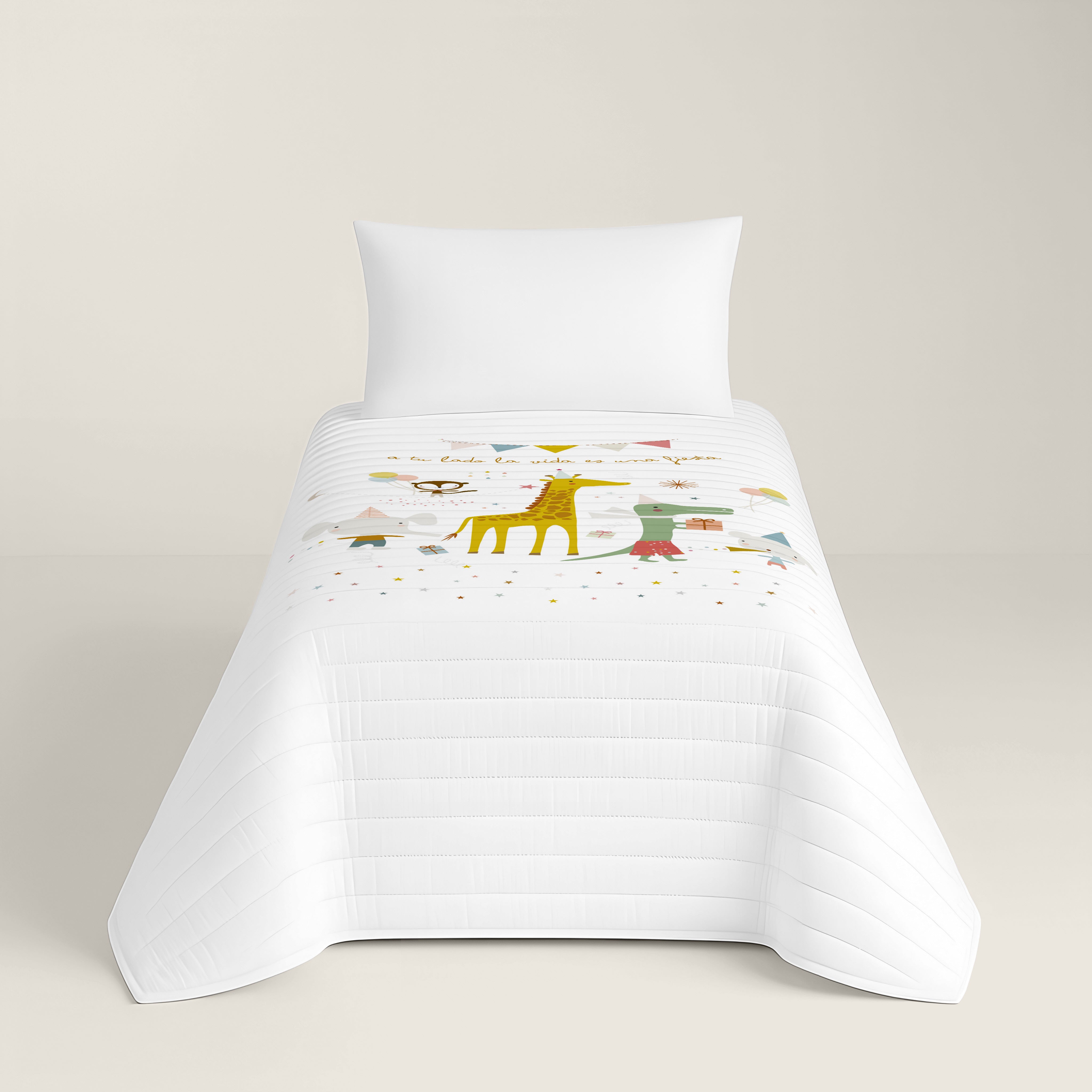 COLCHA BOUTI REVERSIBLE ESTAMPADA INFANTIL FIESTA 100% ALGODÓN