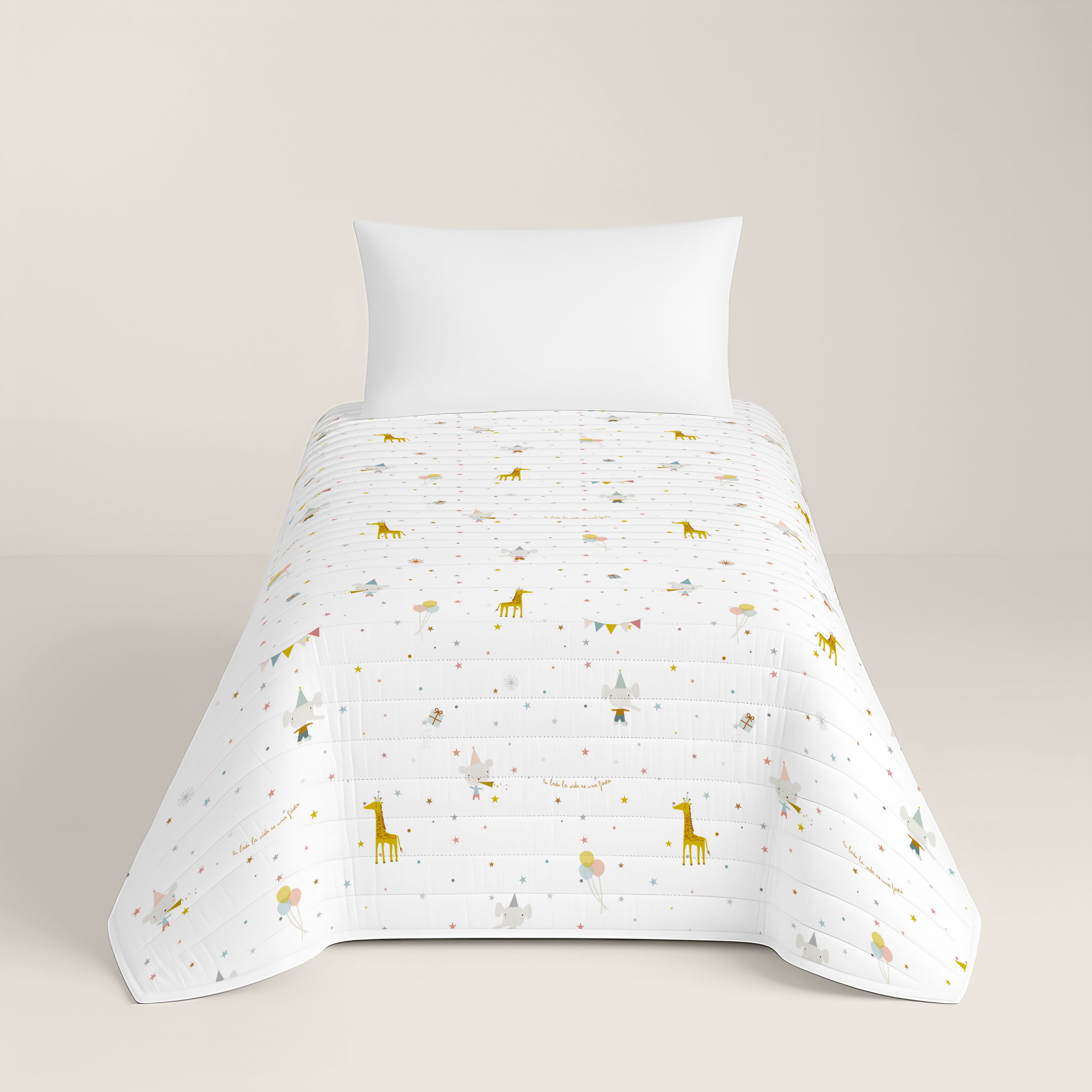 COLCHA BOUTI REVERSIBLE ESTAMPADA INFANTIL FIESTA 100% ALGODÓN