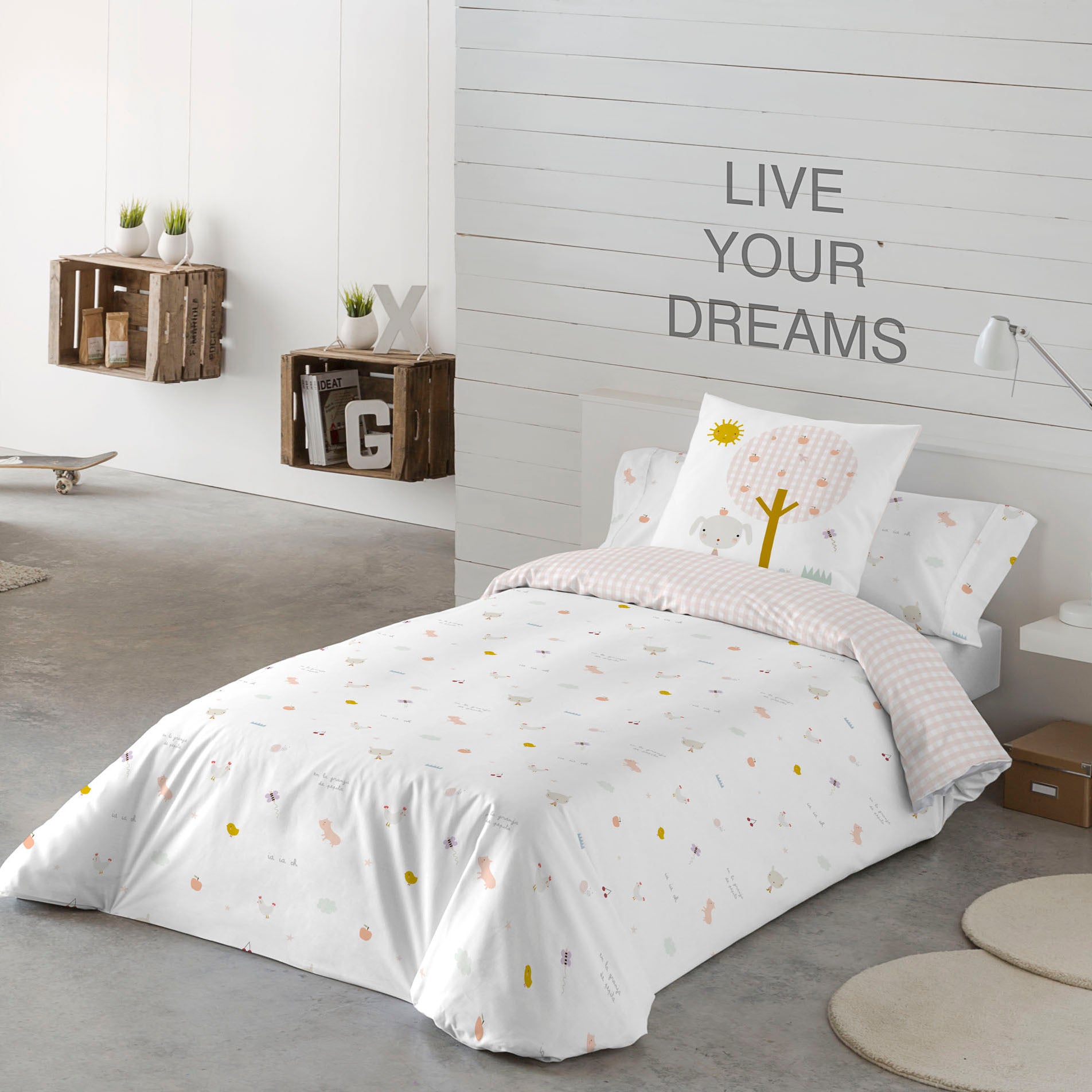 FUNDA NÓRDICA REVERSIBLE ESTAMPADA INFANTIL GRANJA 100% ALGODÓN