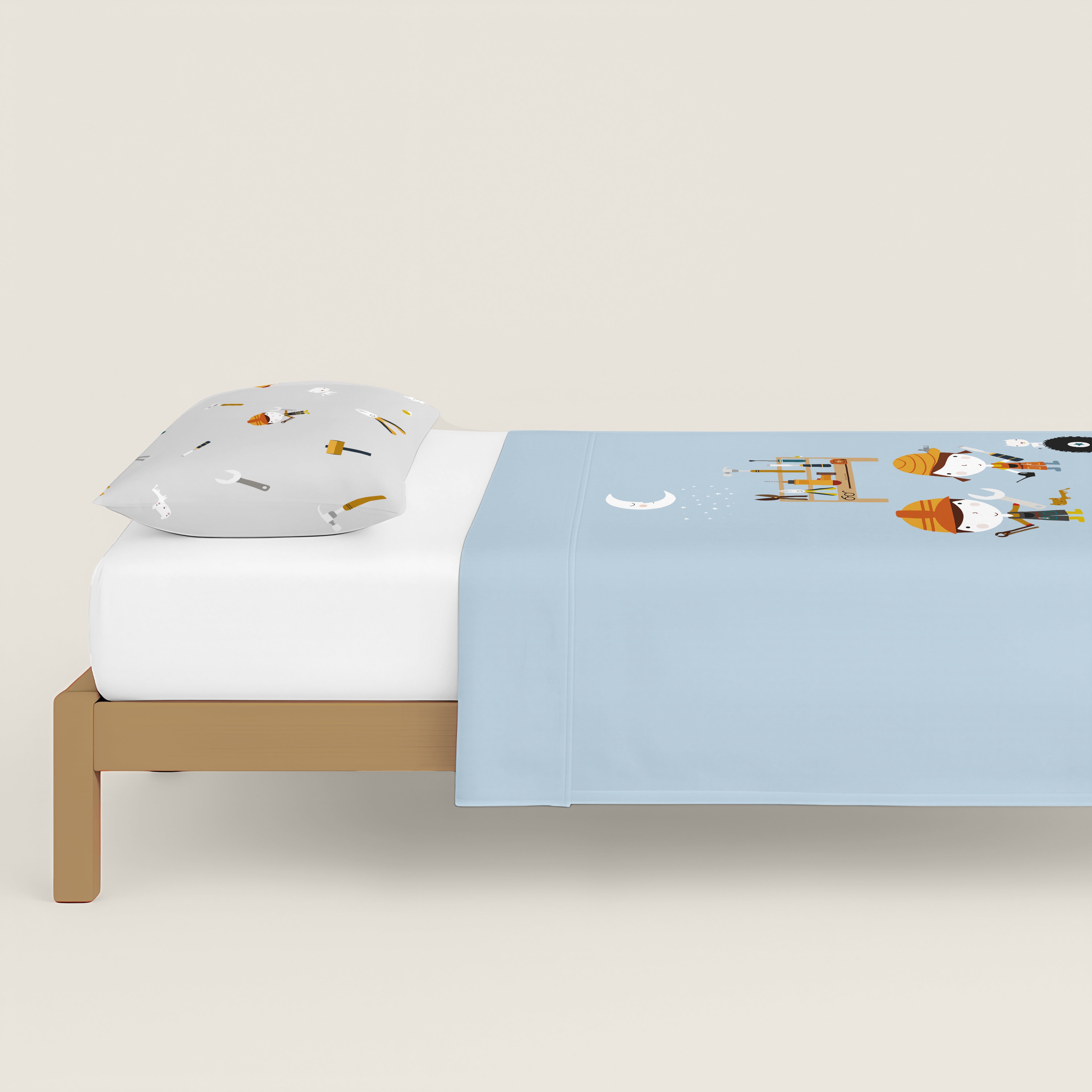 SET LENZUOLA STAMPATE PER BAMBINI UTENSILI 100% COTONE