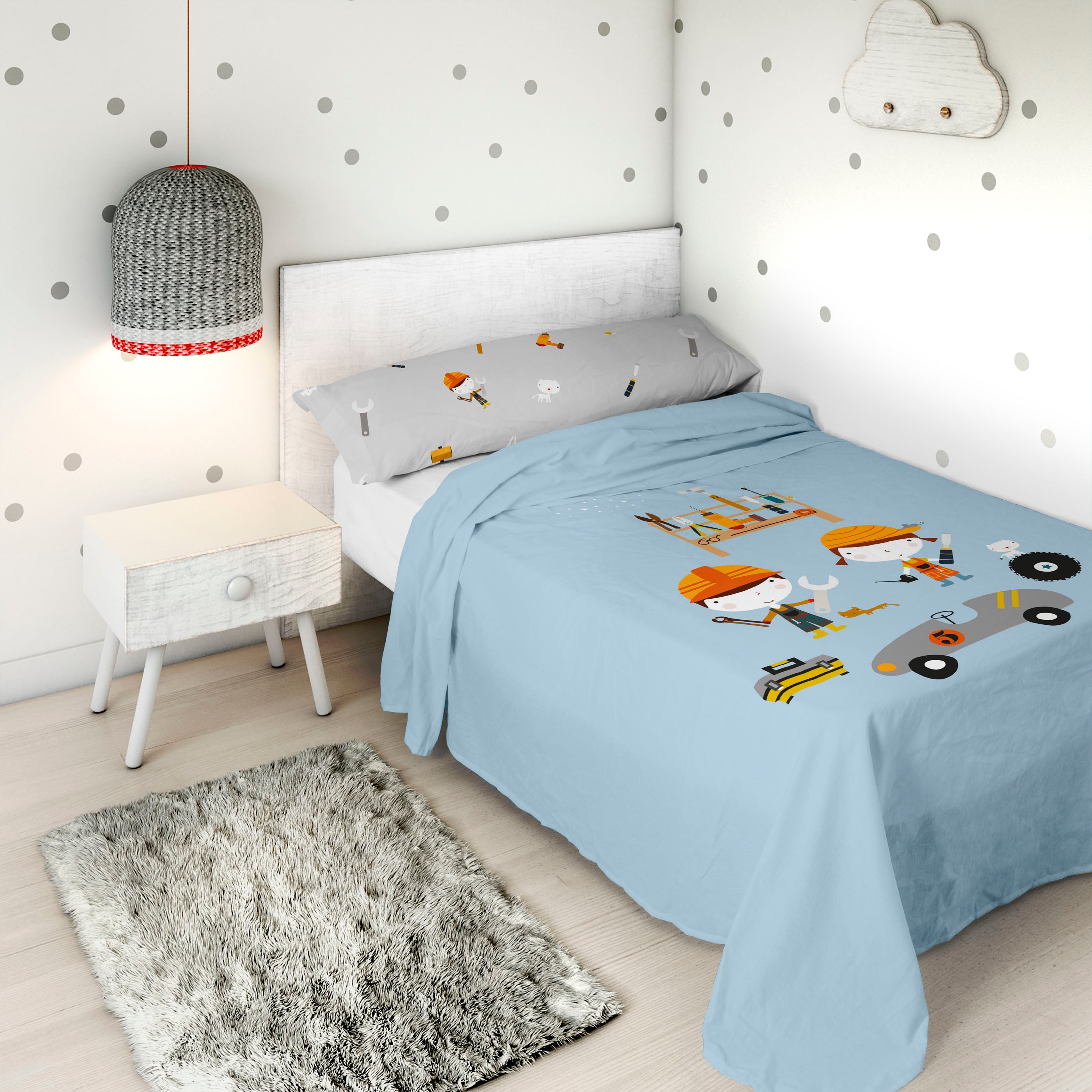 SET LENZUOLA STAMPATE PER BAMBINI UTENSILI 100% COTONE