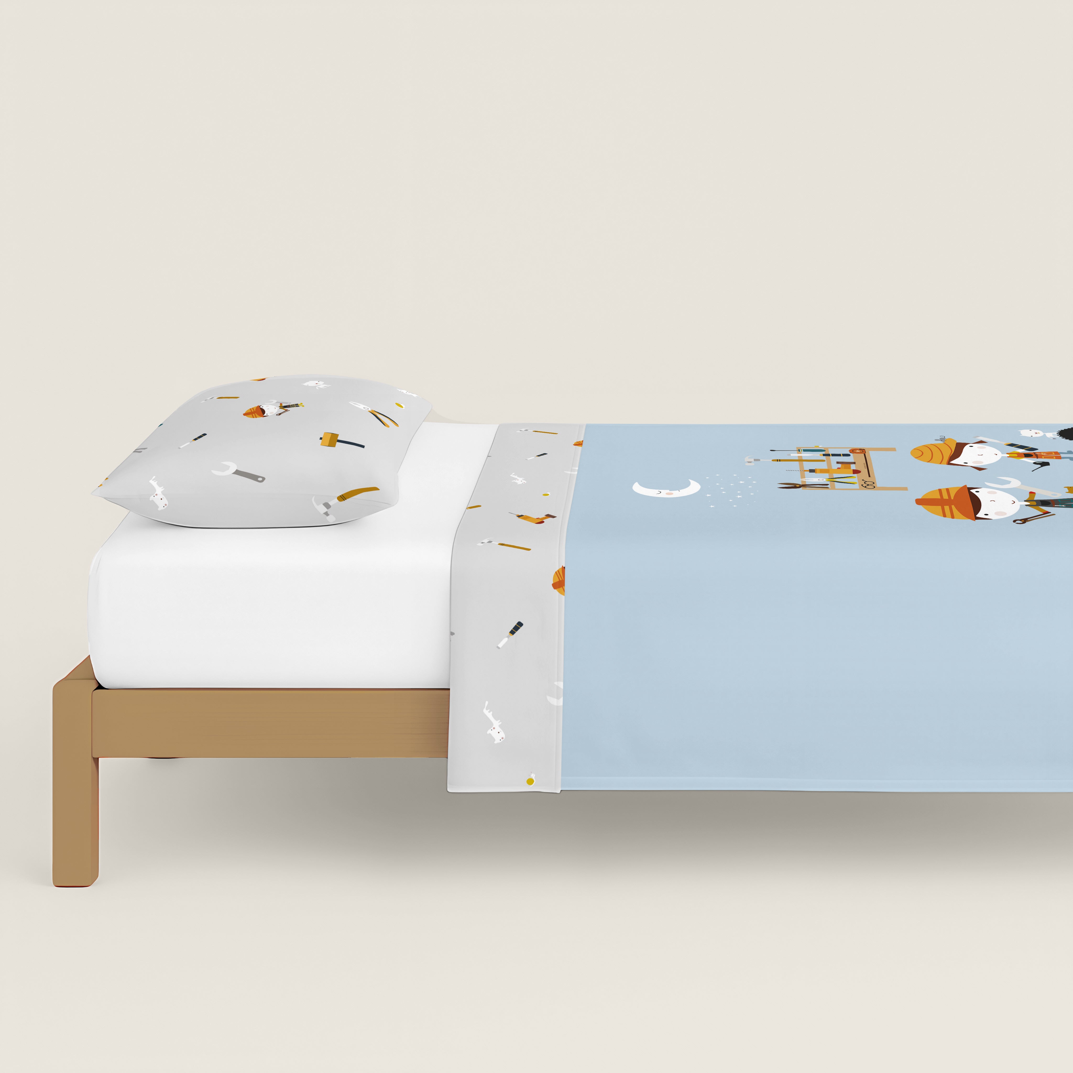 COPRIPIUMINO REVERSIBILE STAMPATO PER BAMBINI UTENSILI 100% COTONE