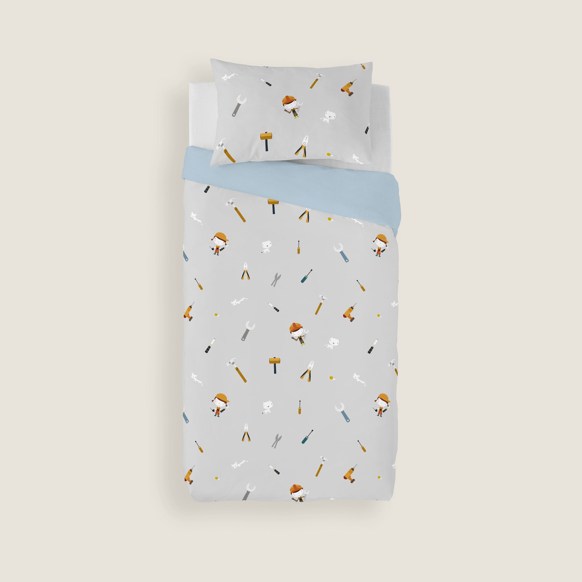COPRIPIUMINO REVERSIBILE STAMPATO PER BAMBINI UTENSILI 100% COTONE