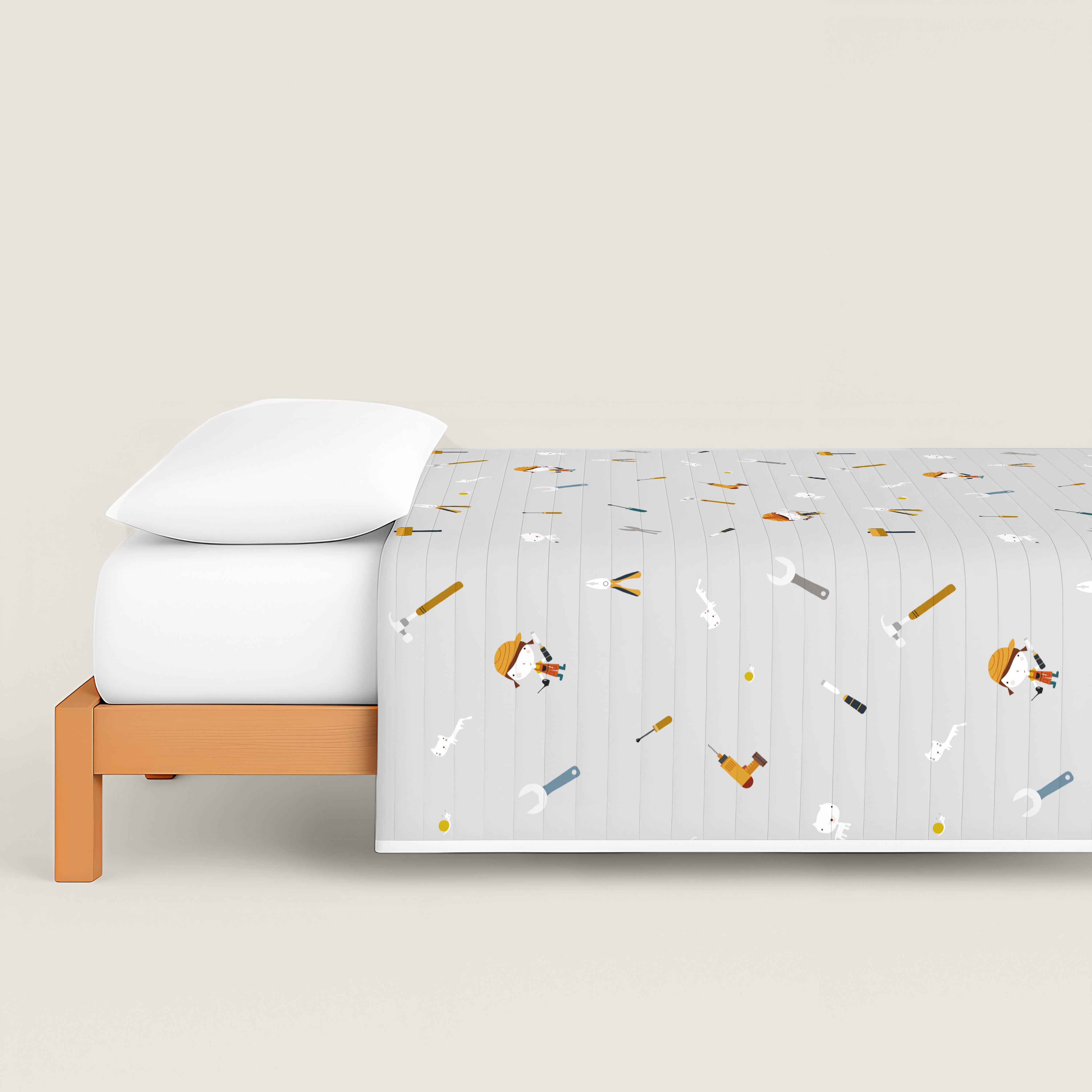 COLCHA BOUTI REVERSIBLE ESTAMPADA INFANTIL HERRAMIENTAS 100% ALGODÓN