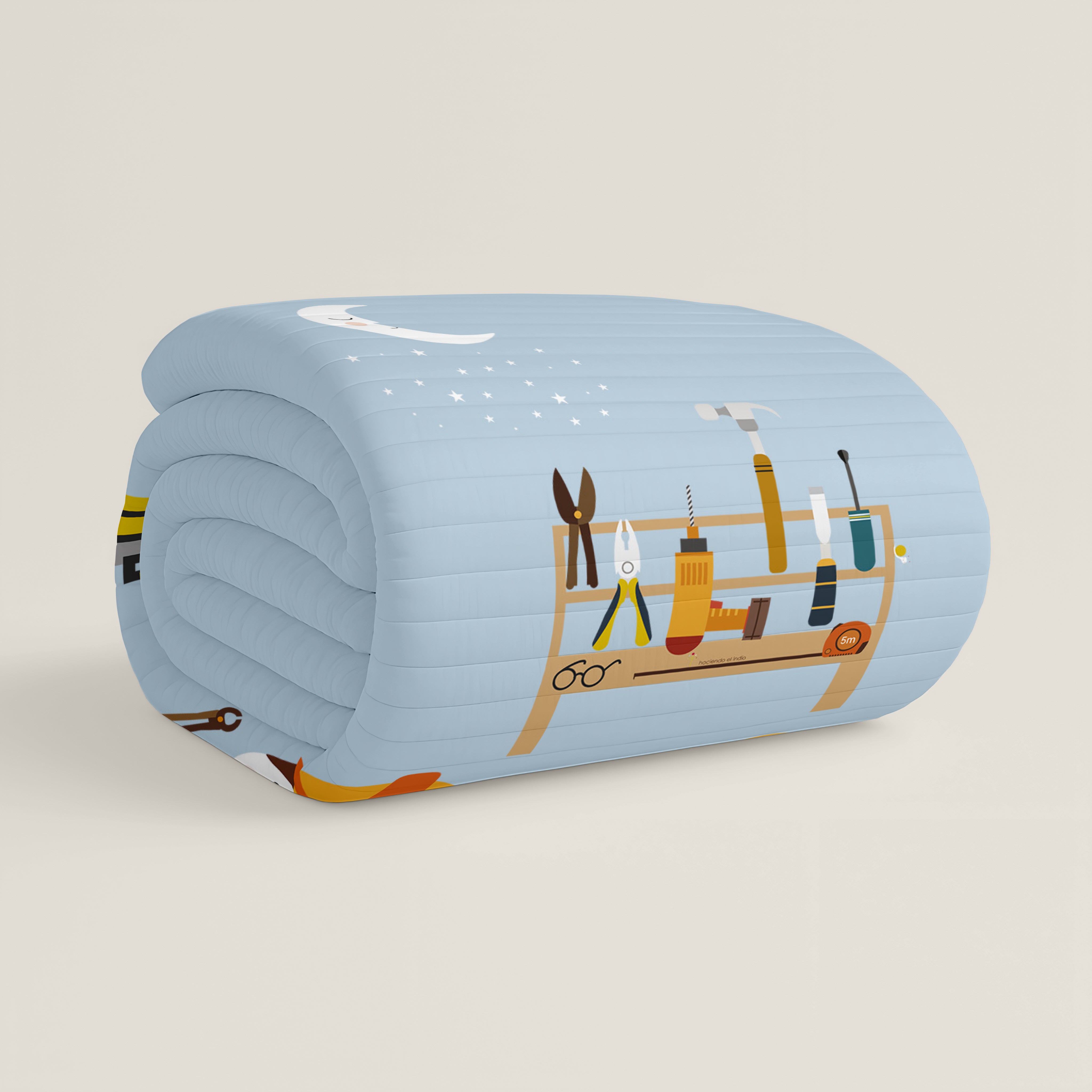 COLCHA BOUTI REVERSIBLE ESTAMPADA INFANTIL HERRAMIENTAS 100% ALGODÓN