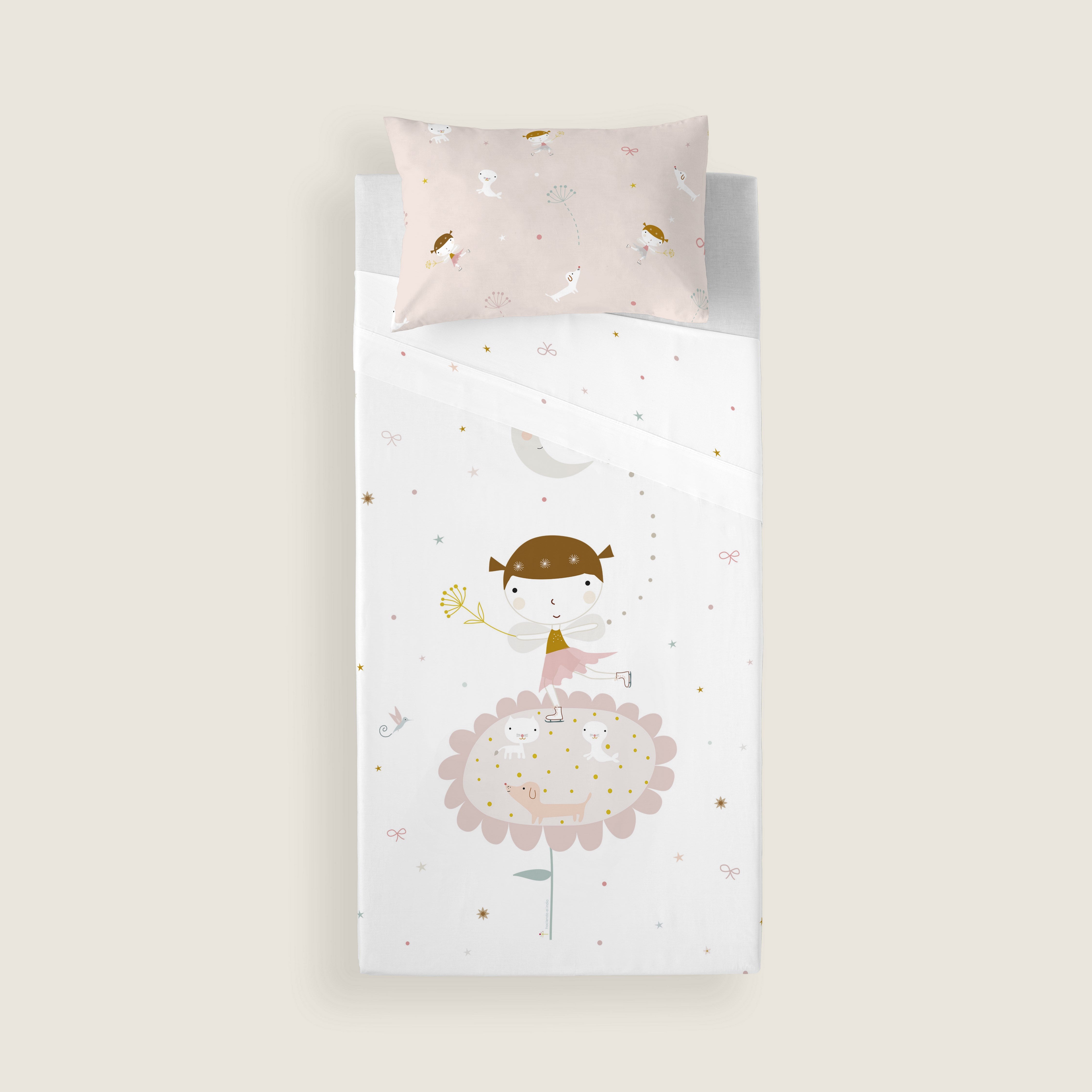 COMPLETO LENZUOLA STAMPATE BAMBINA PATTINATRICE 100% COTONE