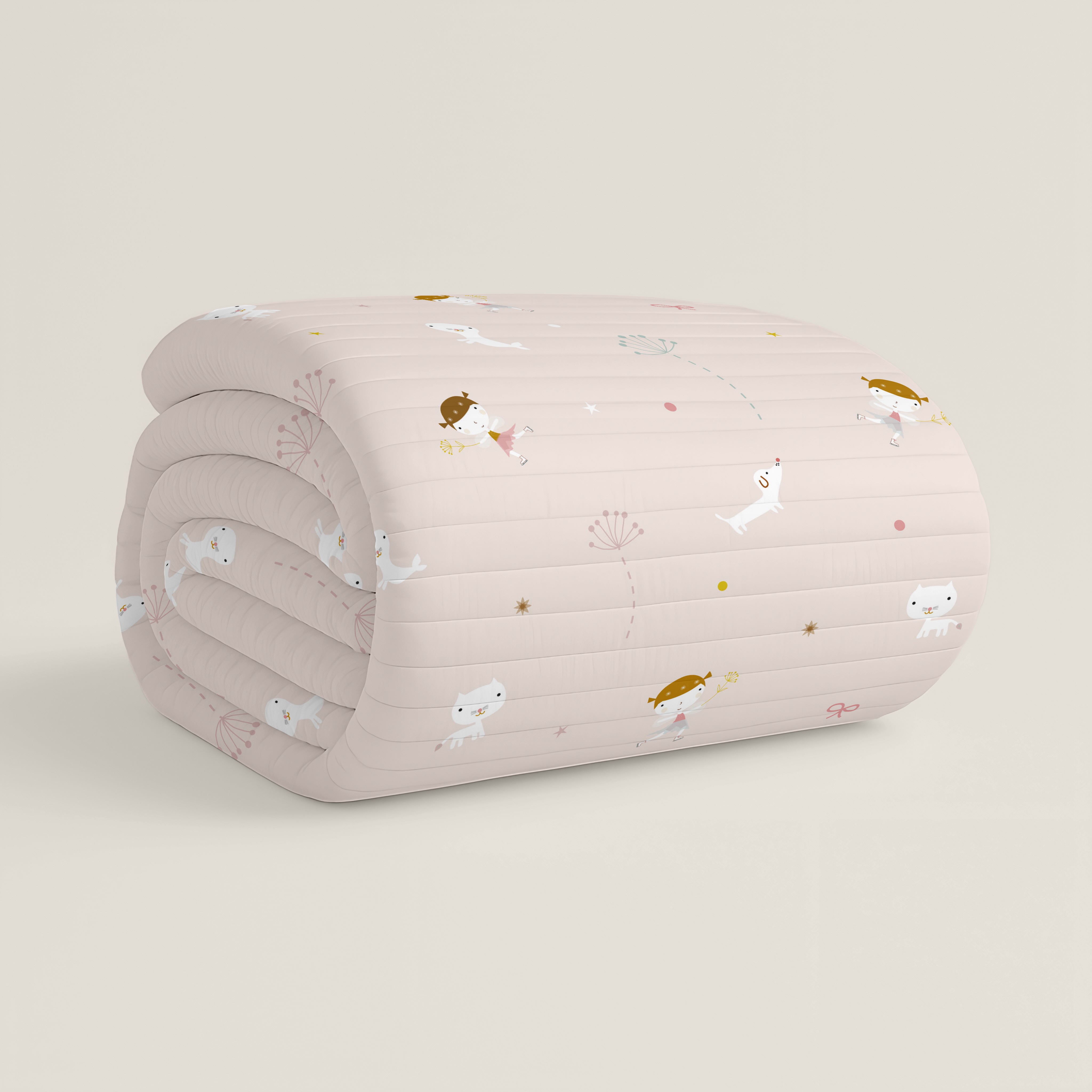COPRILETTO BOUTI REVERSIBILE STAMPATO PER BAMBINI PATTINATRICE 100% COTONE