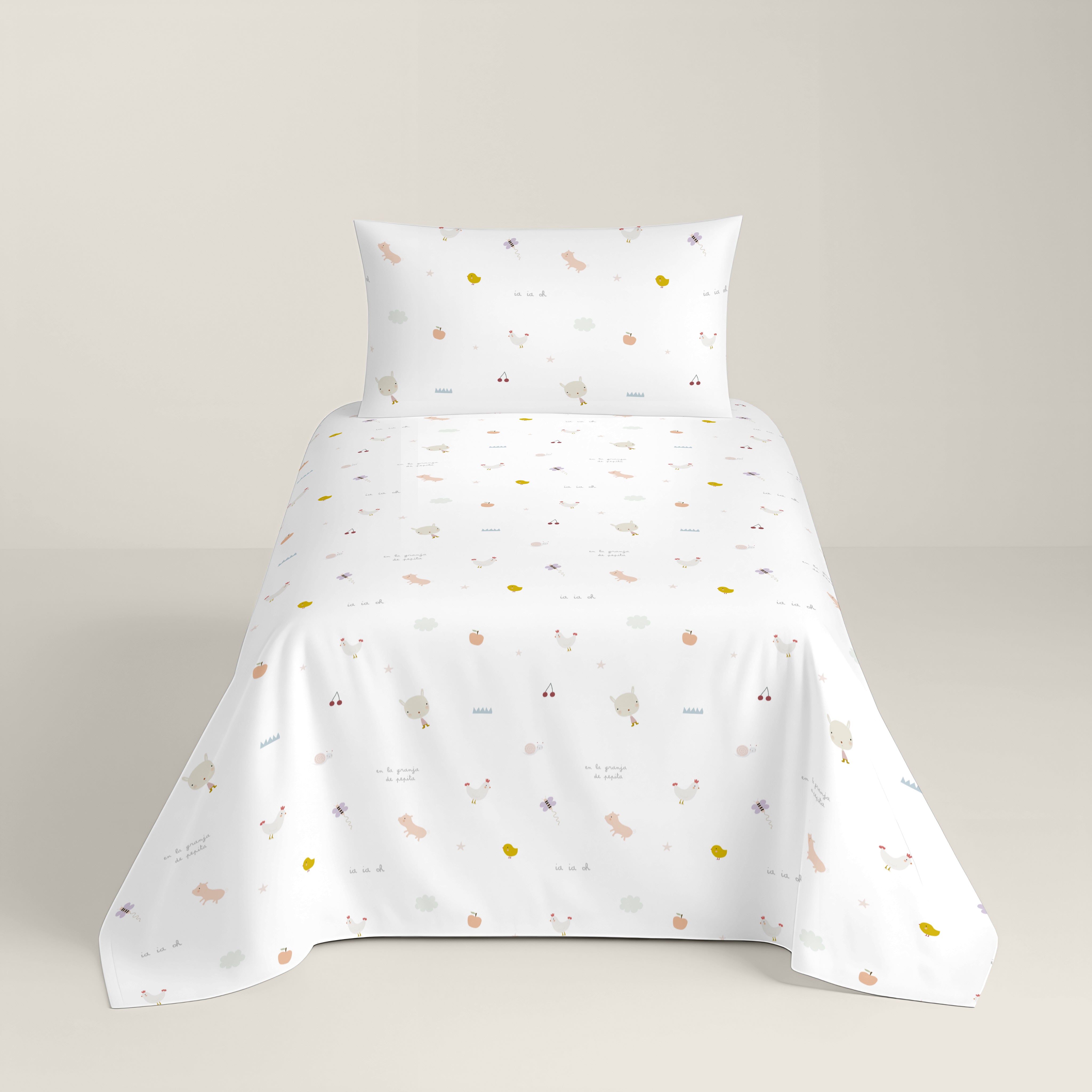 COMPLETO LENZUOLA STAMPATO BAMBINO FATTORIA B 100% COTONE