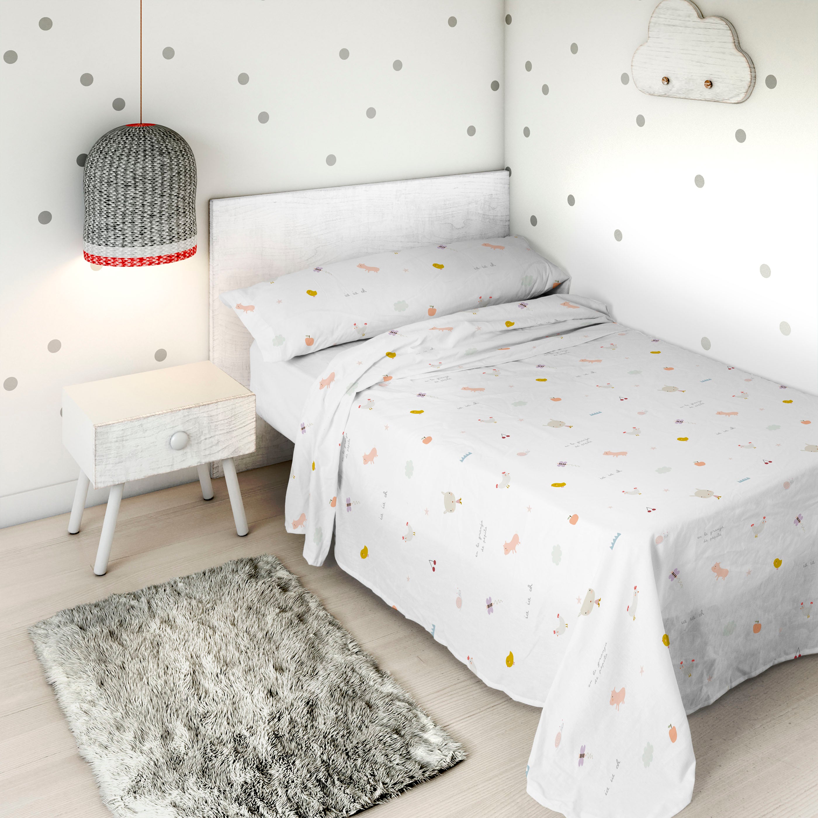 COMPLETO LENZUOLA STAMPATO BAMBINO FATTORIA B 100% COTONE