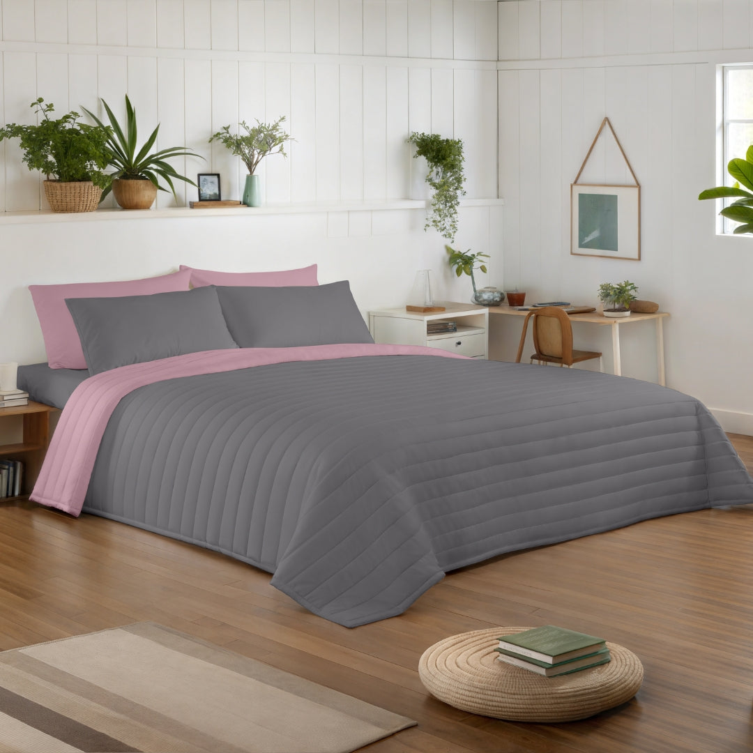 COLCHA BOUTI BICOLOR ROSA VIEJO/GRIS L.807