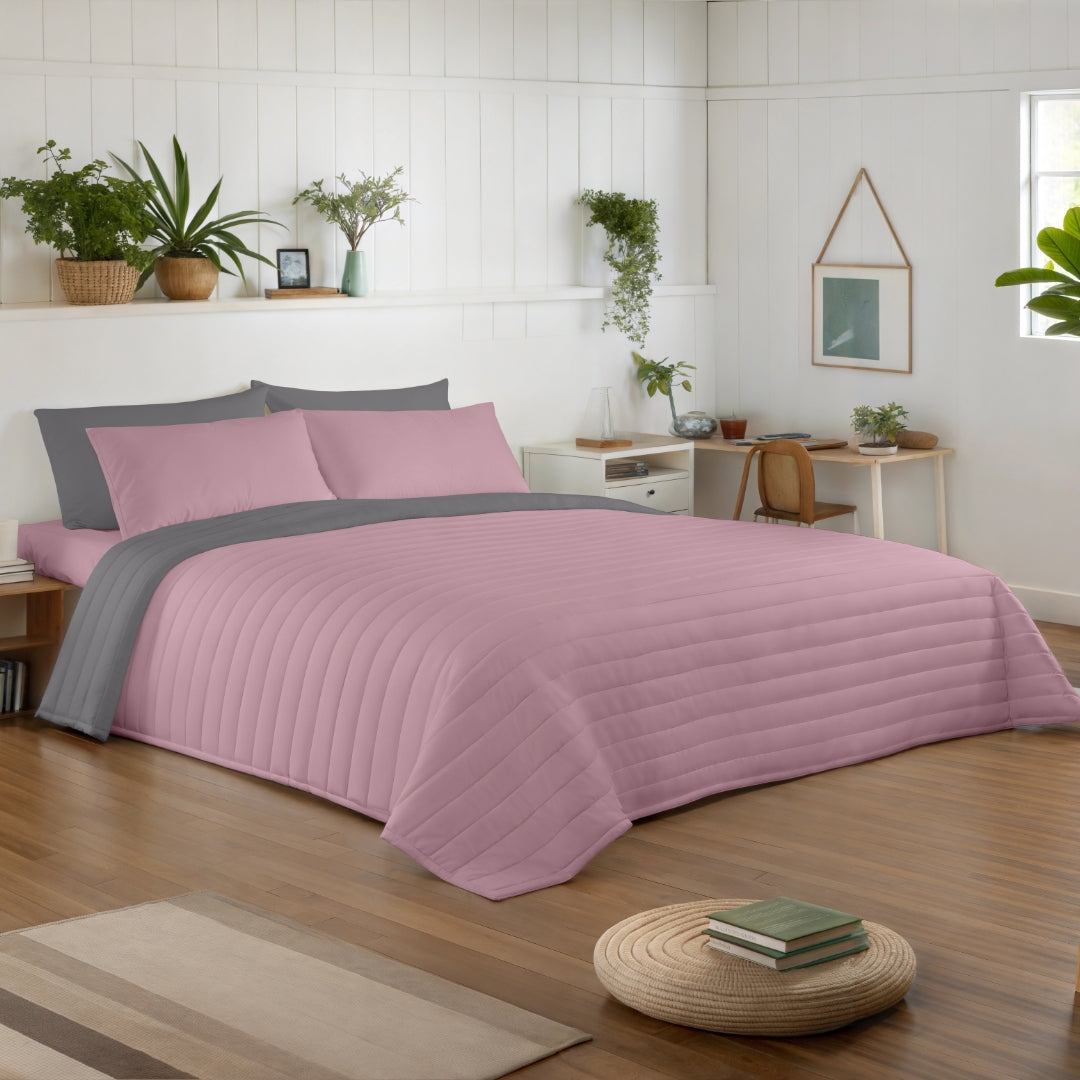 COLCHA BOUTI BICOLOR ROSA VIEJO/GRIS L.807