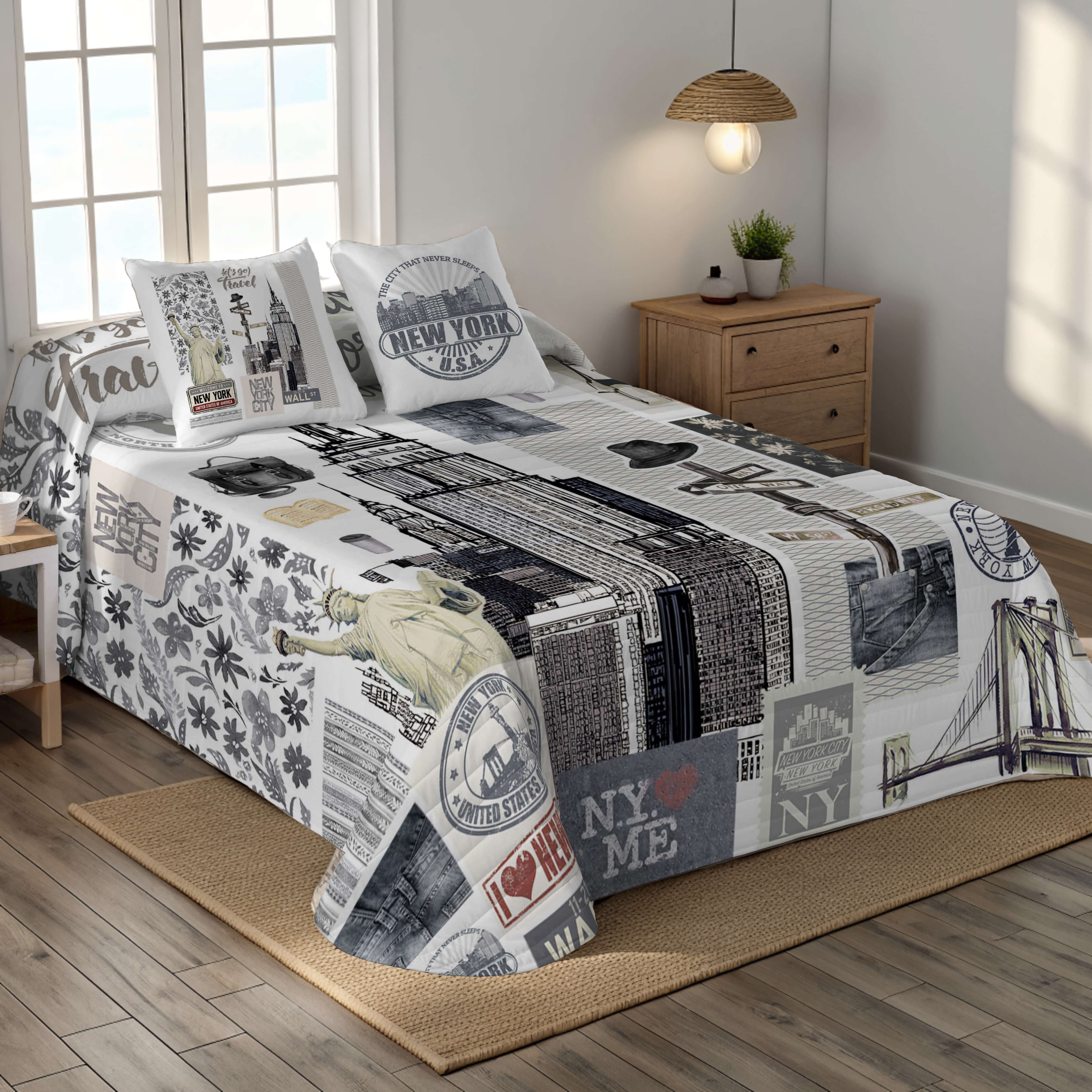 COLCHA BOUTI ESTAMPADA NY TRAVEL