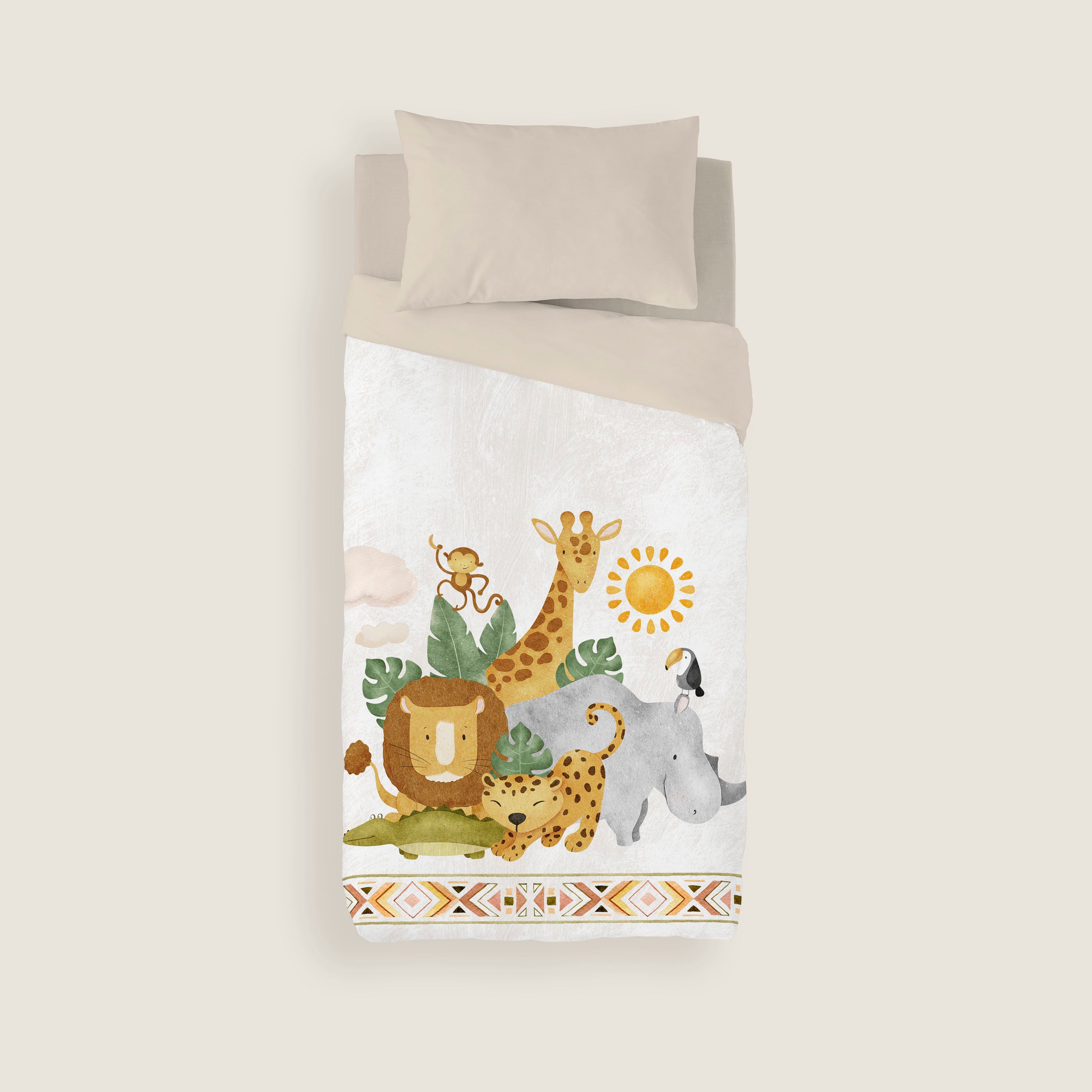 FUNDA NÓRDICA ESTAMPADA INFANTIL SAFARI 100% ALGODÓN