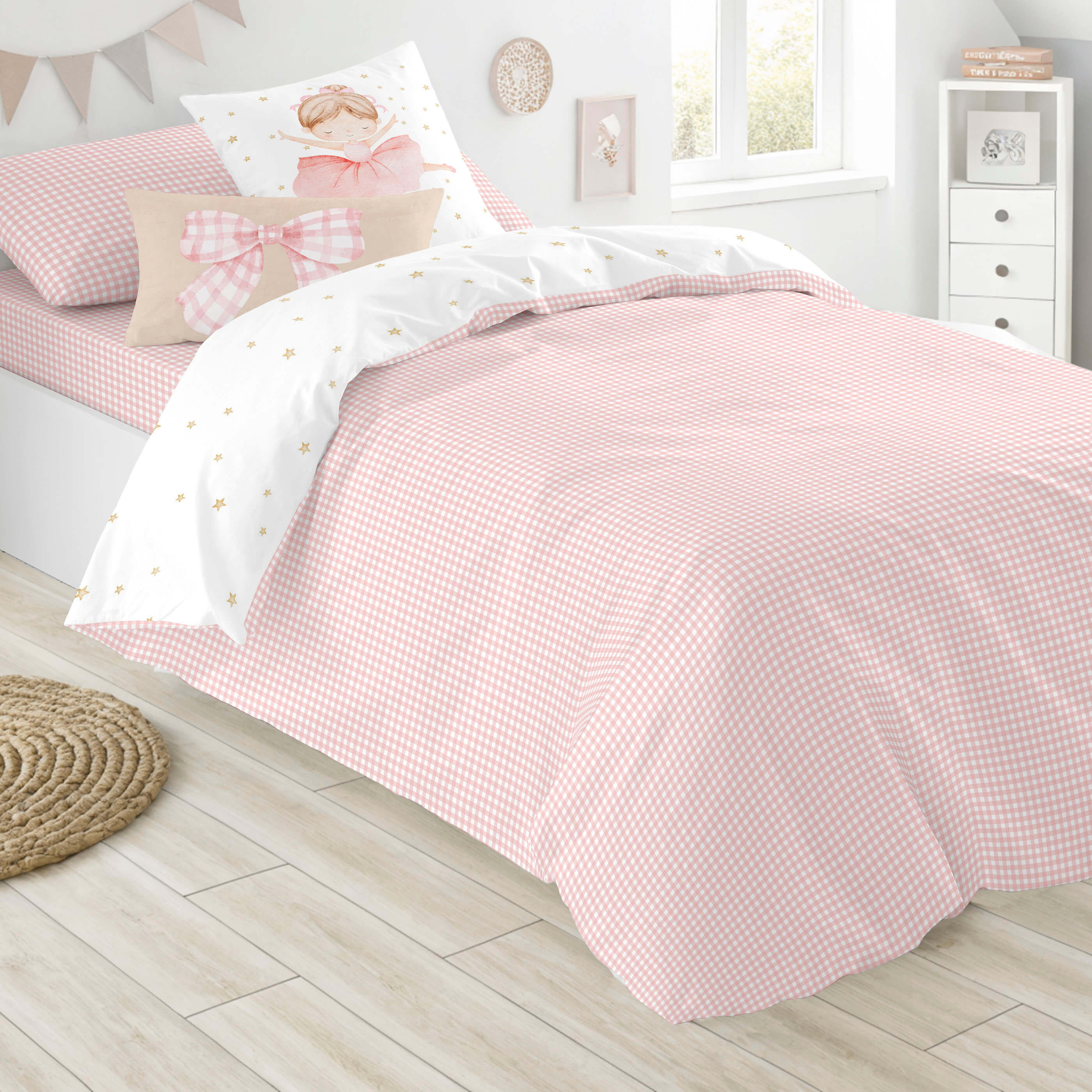 FUNDA NÓRDICA REVERSIBLE ESTAMPADA INFANTIL BALLET 100% ALGODÓN