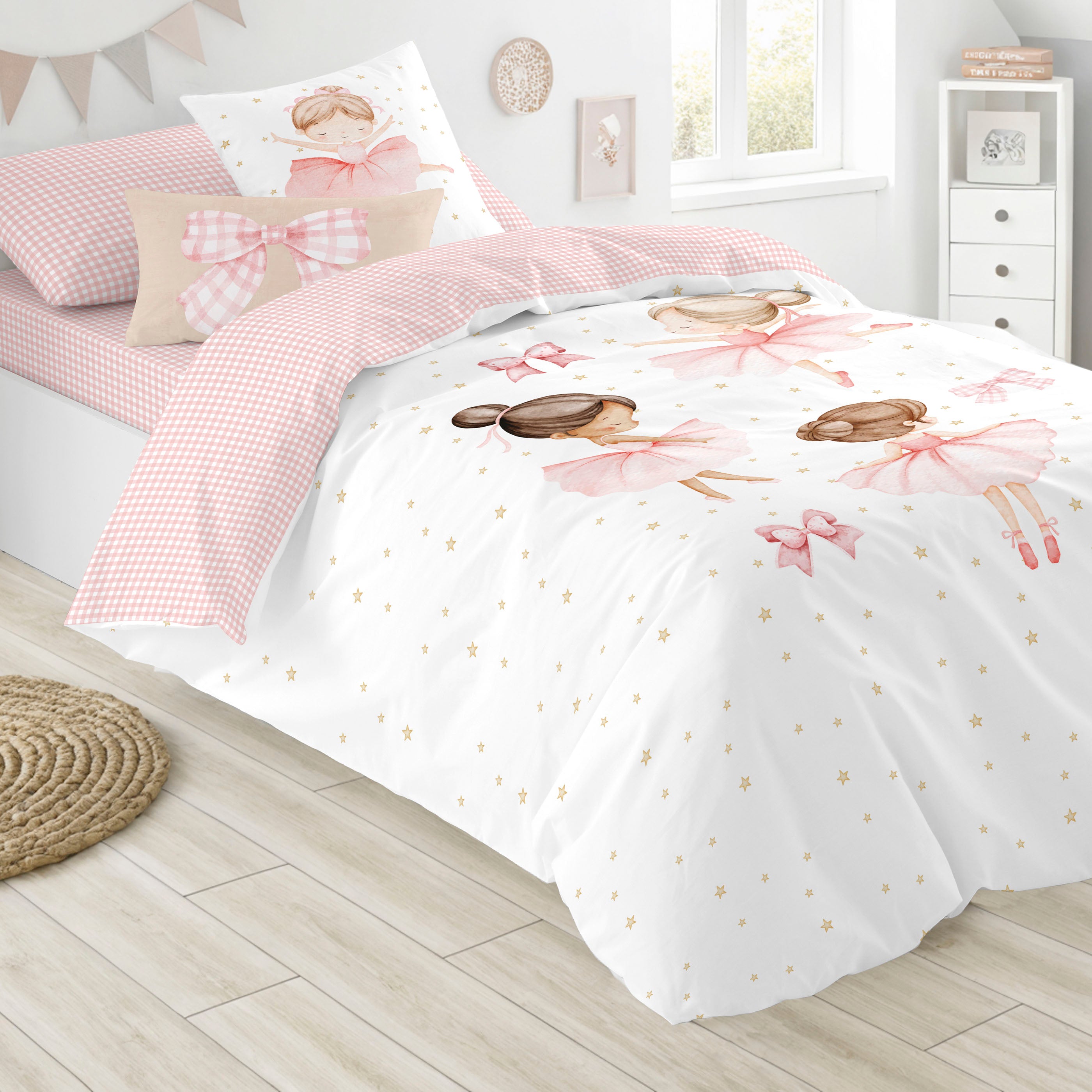 FUNDA NÓRDICA REVERSIBLE ESTAMPADA INFANTIL BALLET 100% ALGODÓN