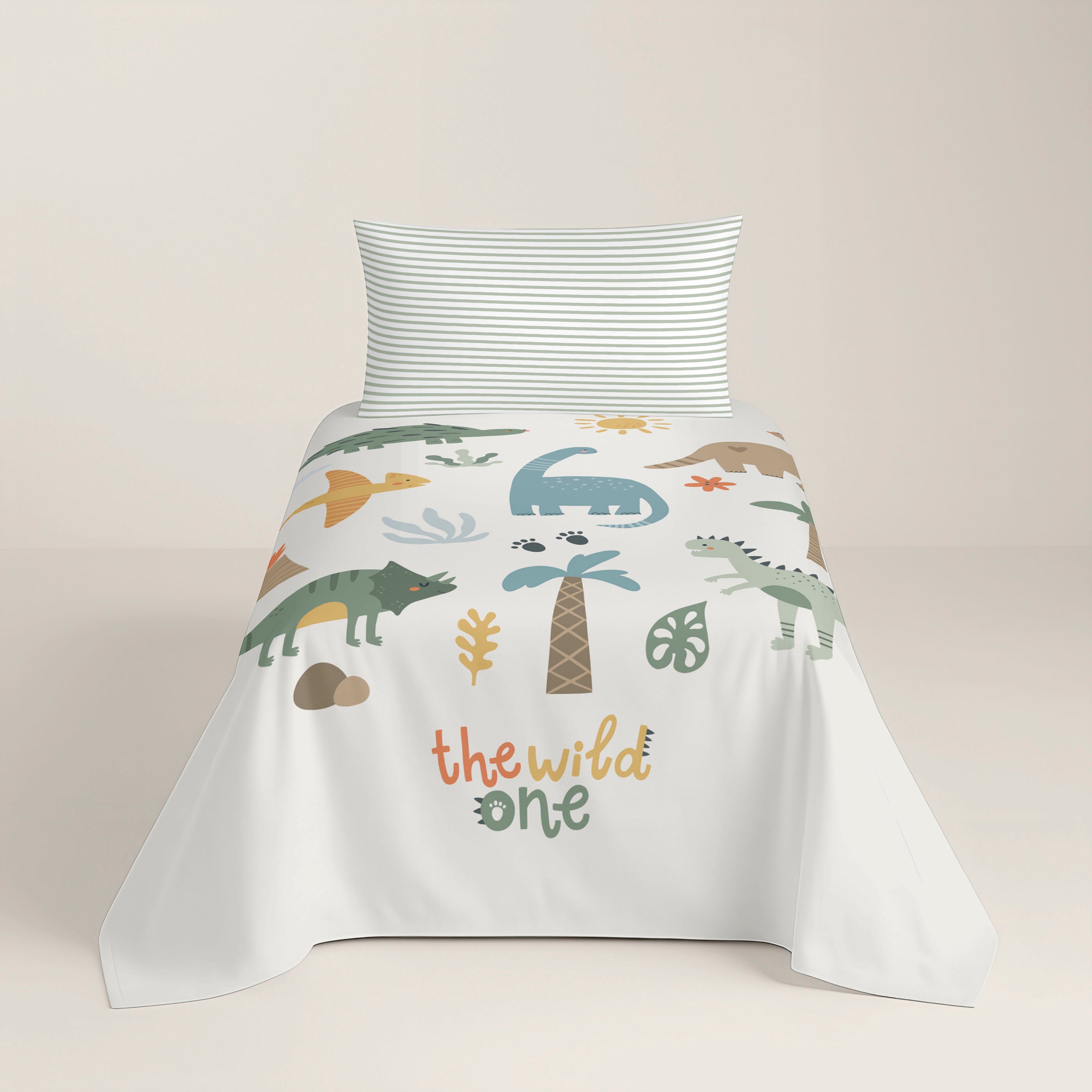 COMPLETO LENZUOLA STAMPATO BAMBINO DINOLAND 100% COTONE