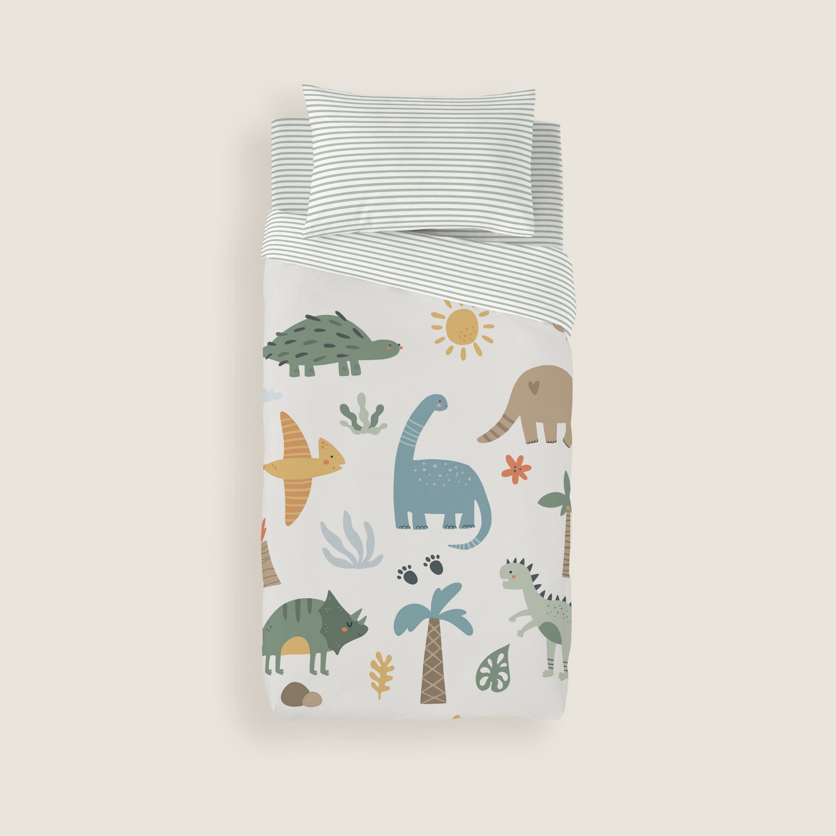 COPRIPIUMINO REVERSIBILE STAMPATO PER BAMBINI DINOLAND 100% COTONE