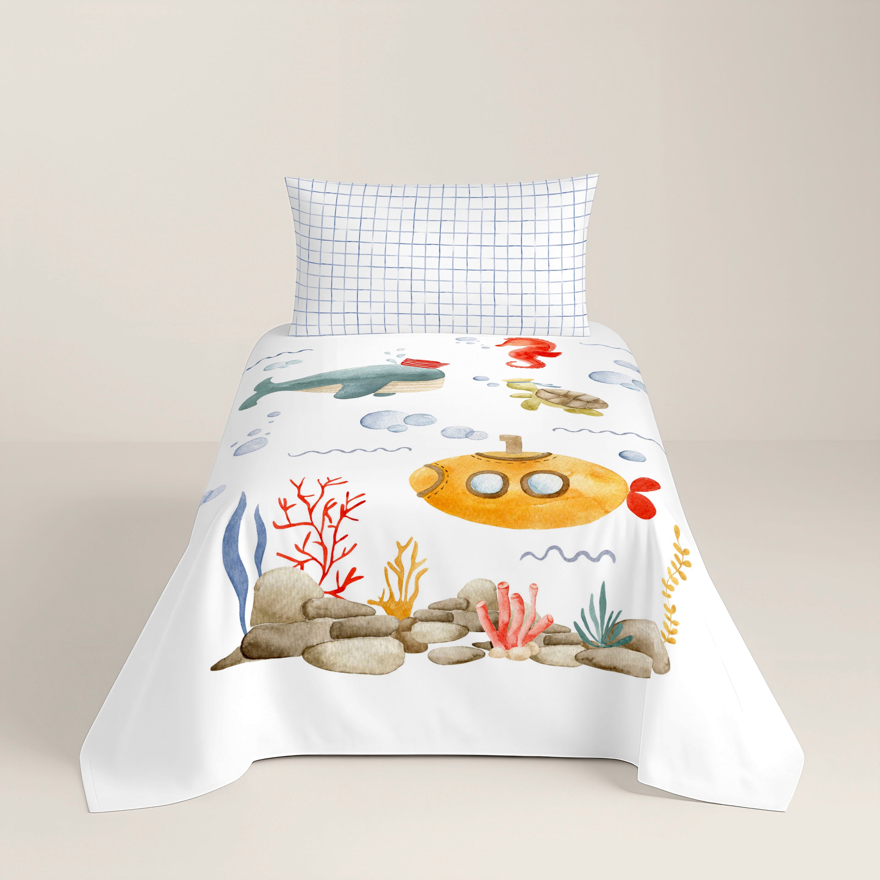 COMPLETO LENZUOLA STAMPATE BAMBINO SUBMARINE 100% COTONE