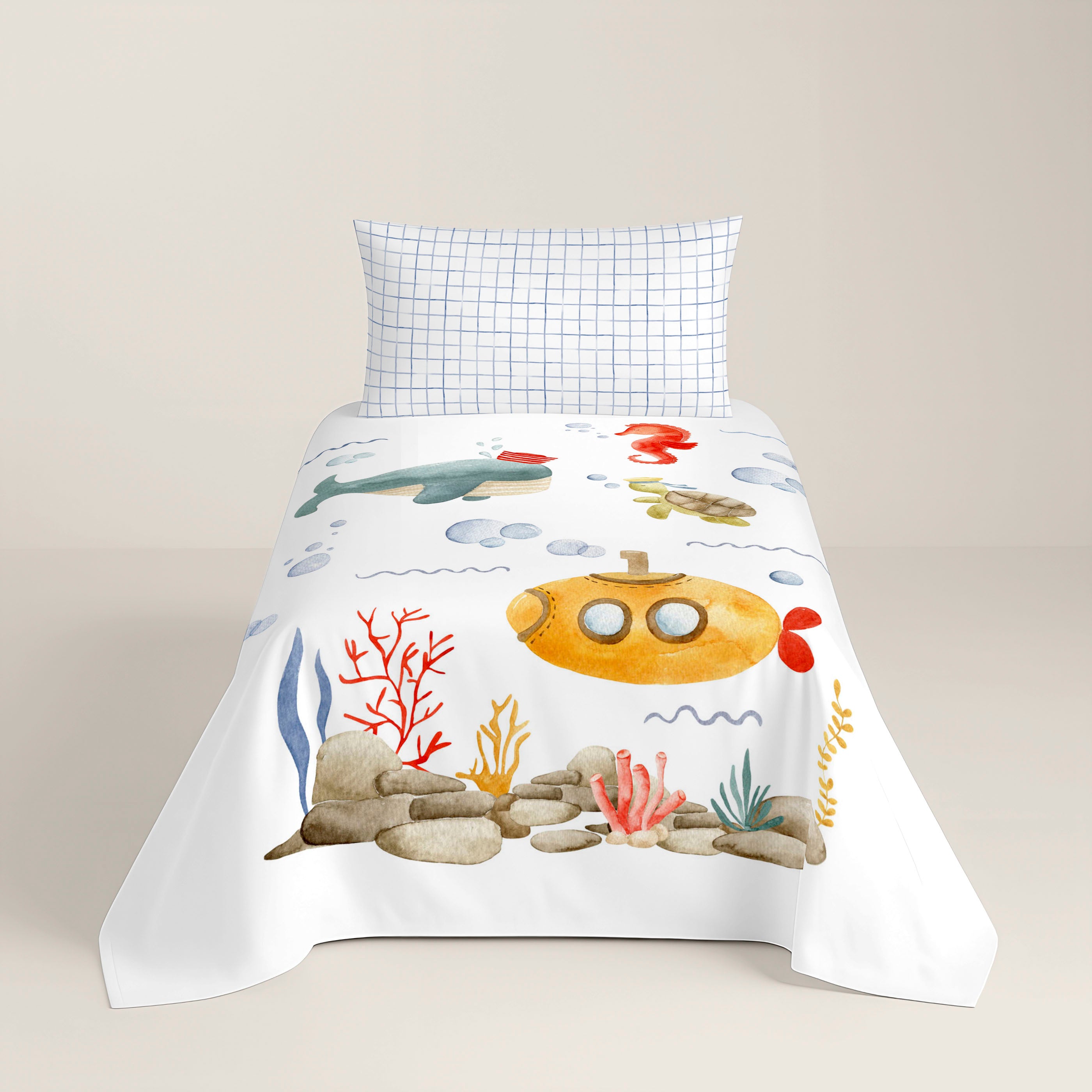 FUNDA NÓRDICA REVERSIBLE ESTAMPADA INFANTIL SUBMARINE 100% ALGODÓN