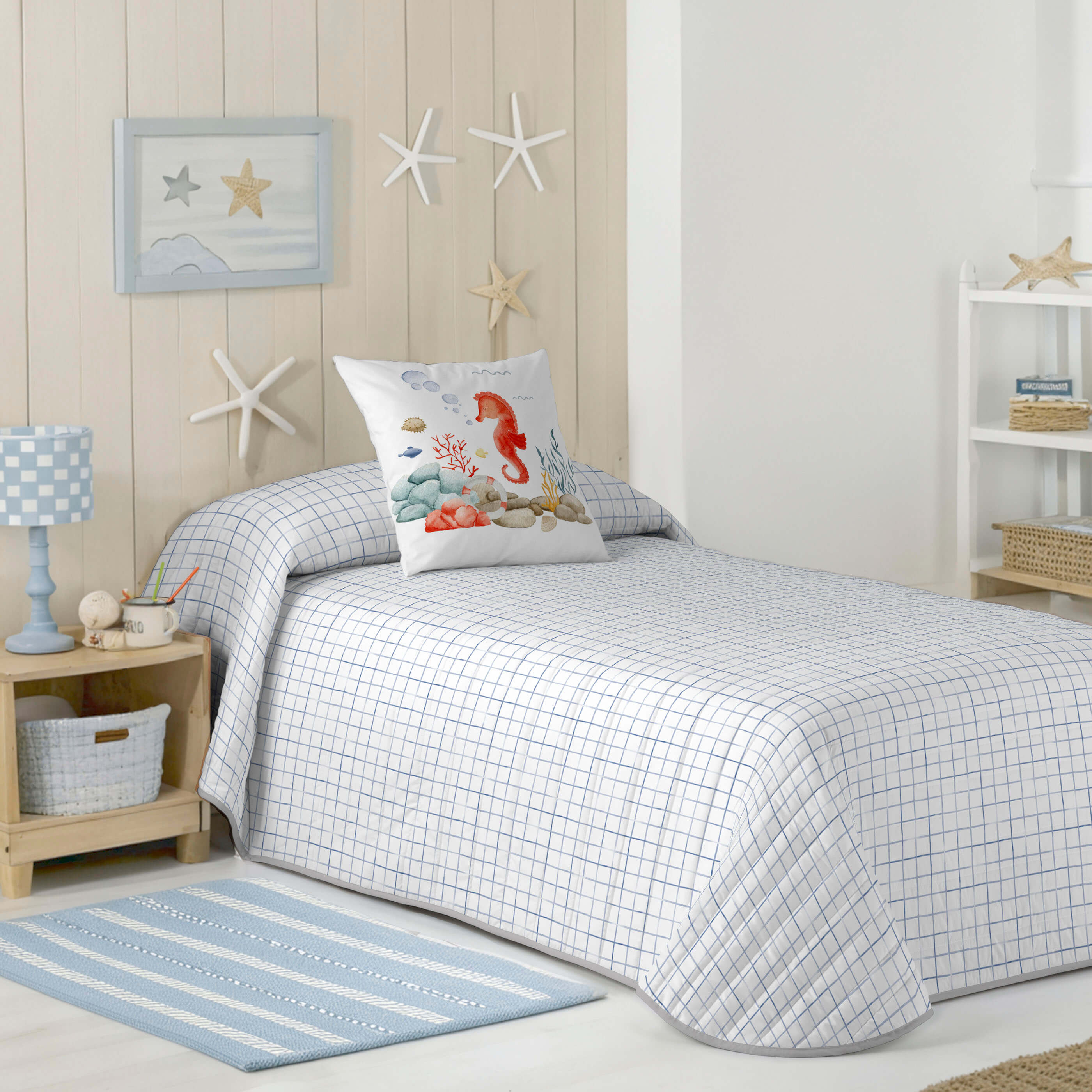 COLCHA BOUTI REVERSIBLE ESTAMPADA INFANTIL SUBMARINE 100% ALGODÓN