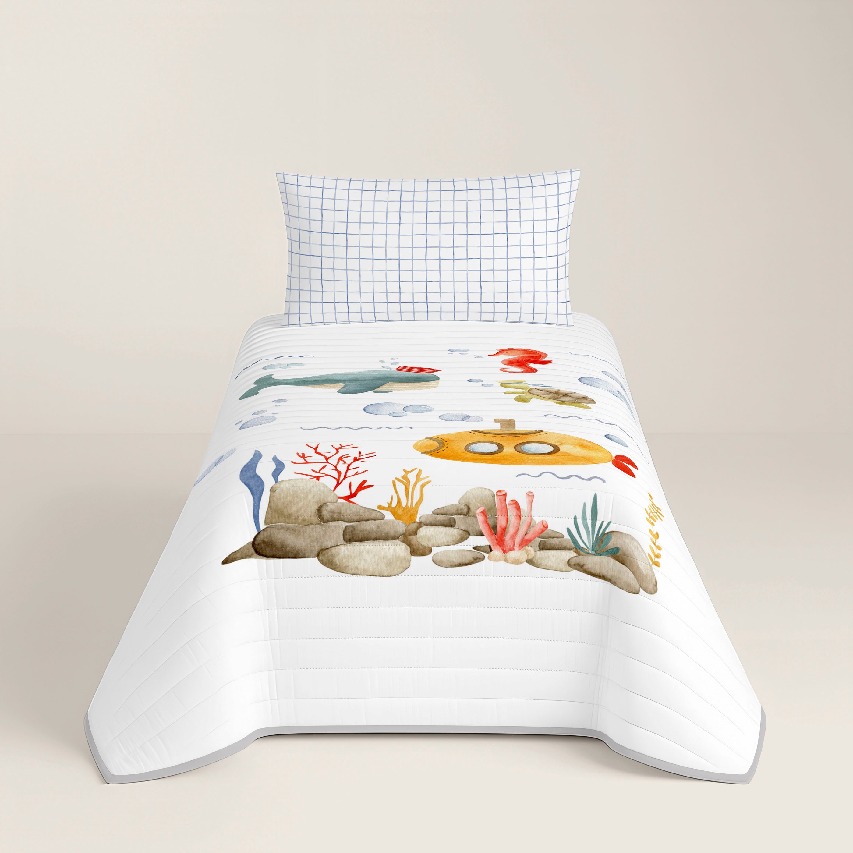 COLCHA BOUTI REVERSIBLE ESTAMPADA INFANTIL SUBMARINE 100% ALGODÓN