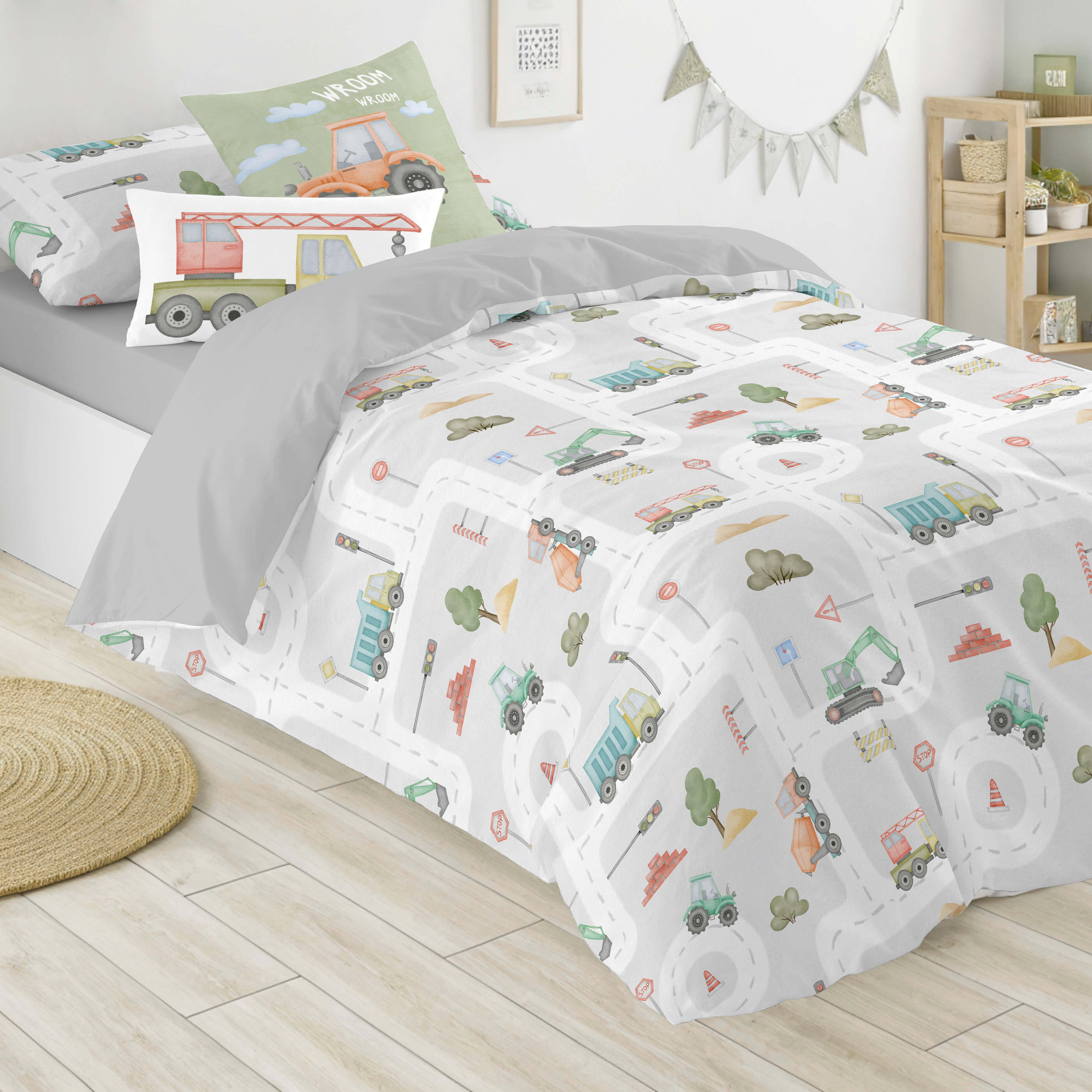 COPRIPIUMINO STAMPATO PER BAMBINI ROAD 100% COTONE