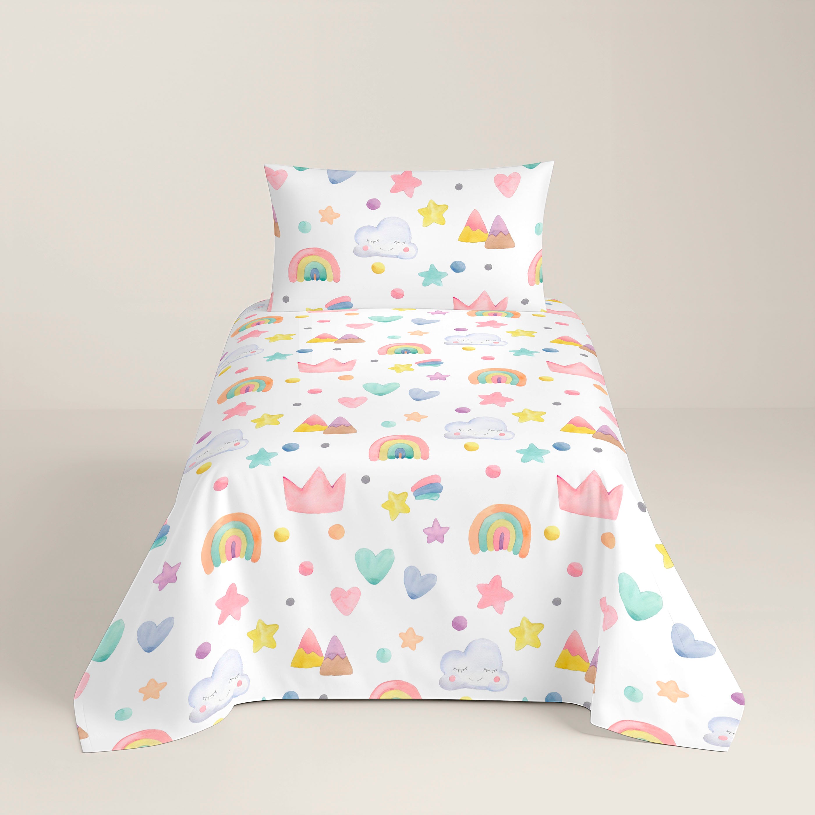 COMPLETO LENZUOLA STAMPATO PER BAMBINI CONFETTI 100% COTONE