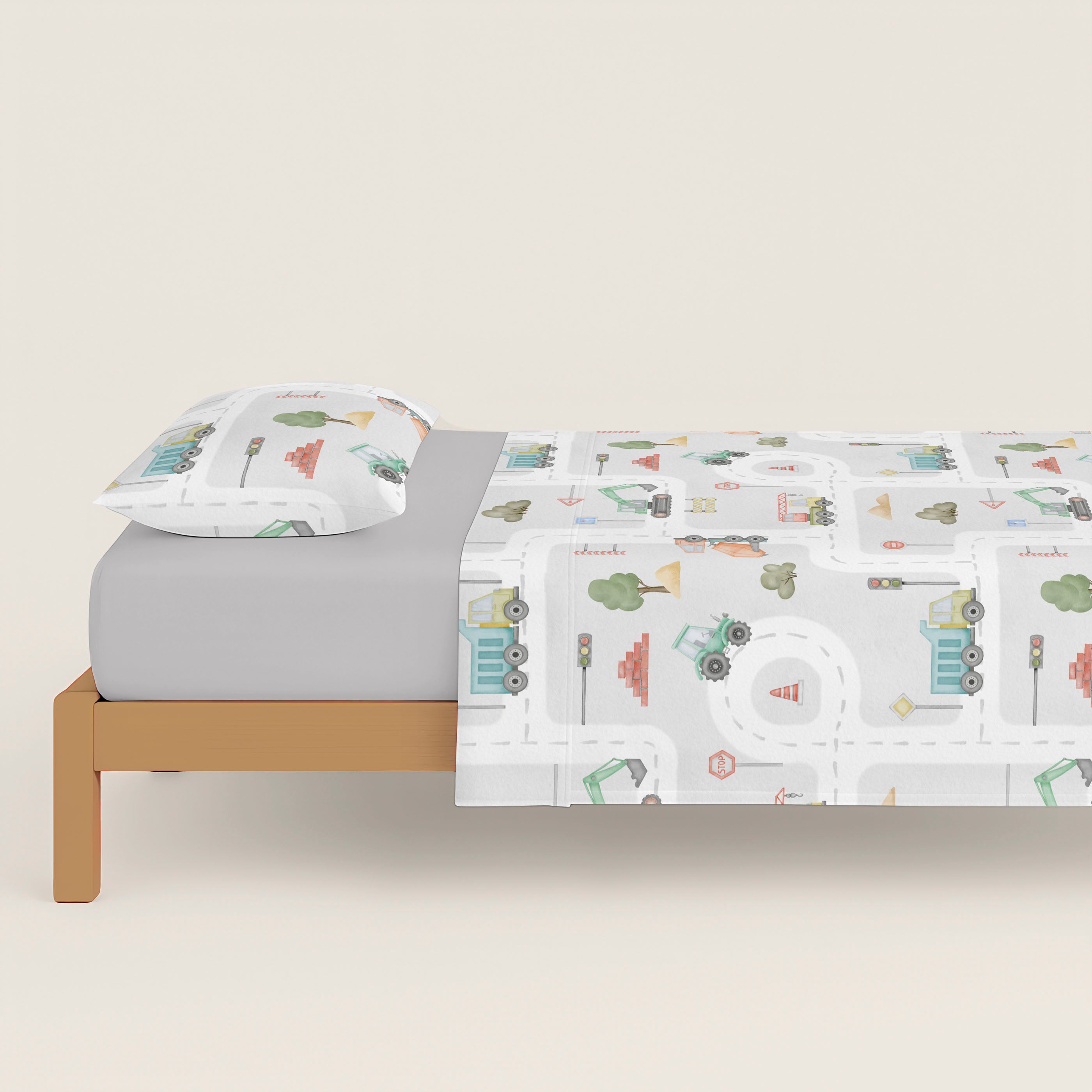 JUEGO SÁBANAS ESTAMPADAS INFANTIL ROAD 100% ALGODÓN