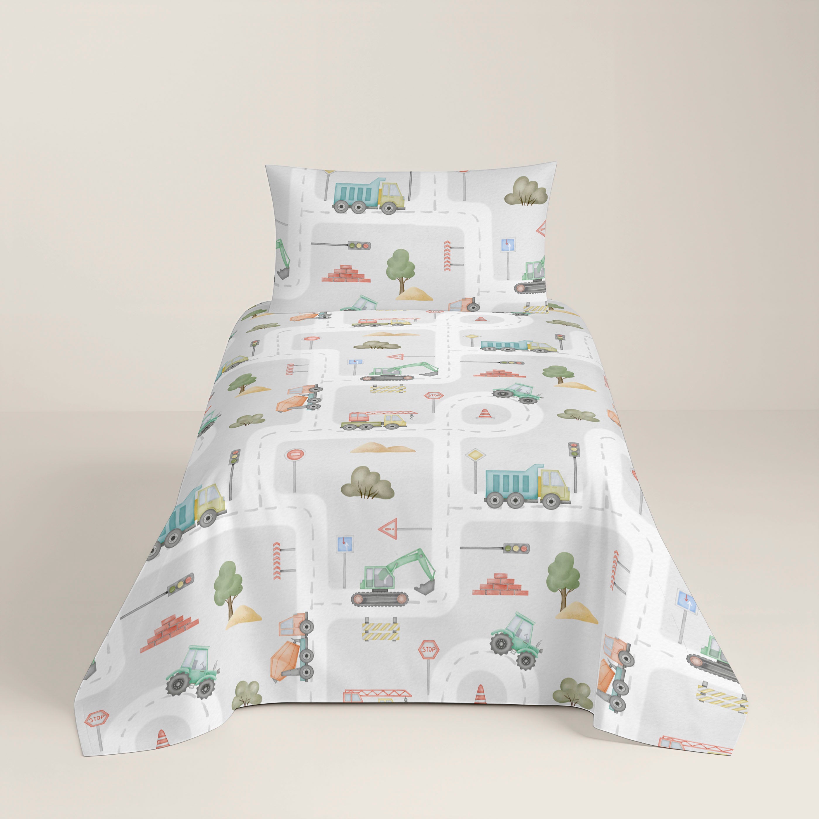 SET LENZUOLA STAMPATE PER BAMBINI ROAD 100% COTONE