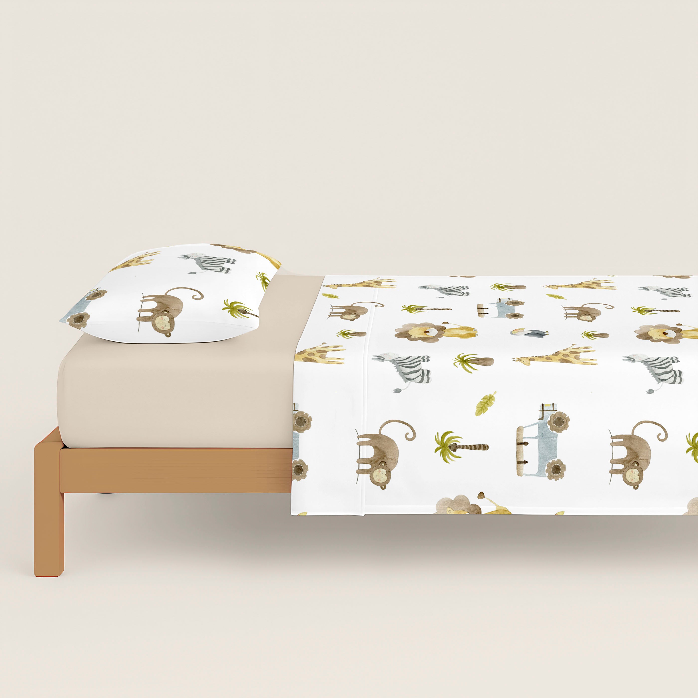 JUEGO SÁBANAS ESTAMPADAS INFANTIL SERENGETI 100% ALGODÓN