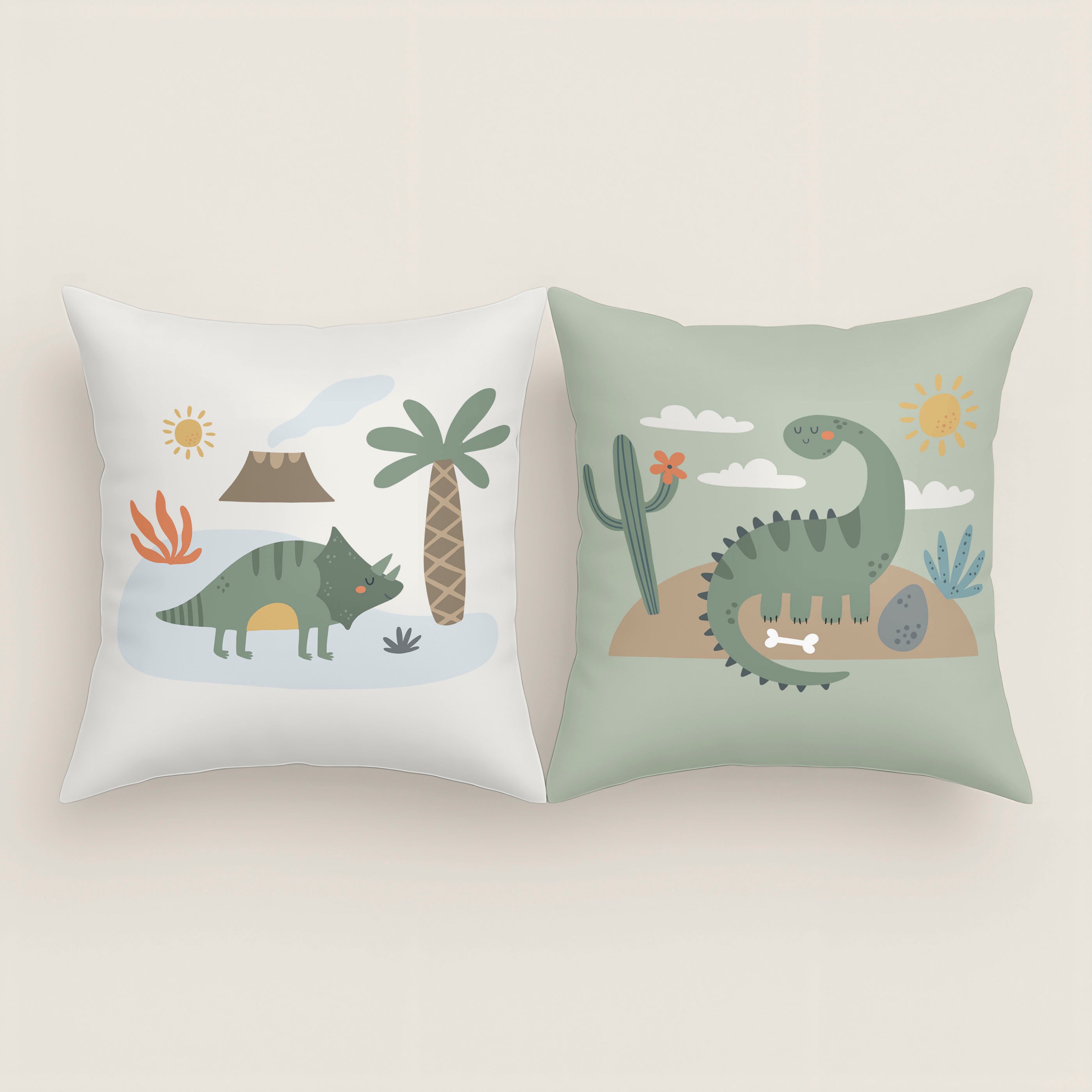 FUNDA DE COJÍN INFANTIL ESTAMPADO DINOLAND 100% ALGODÓN