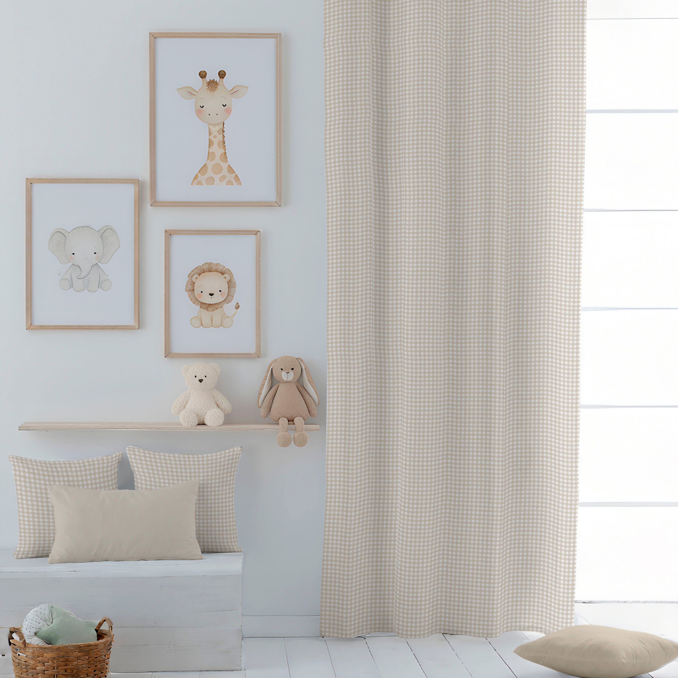 CORTINA INFANTIL VICHY BEIGE 100% ALGODÓN