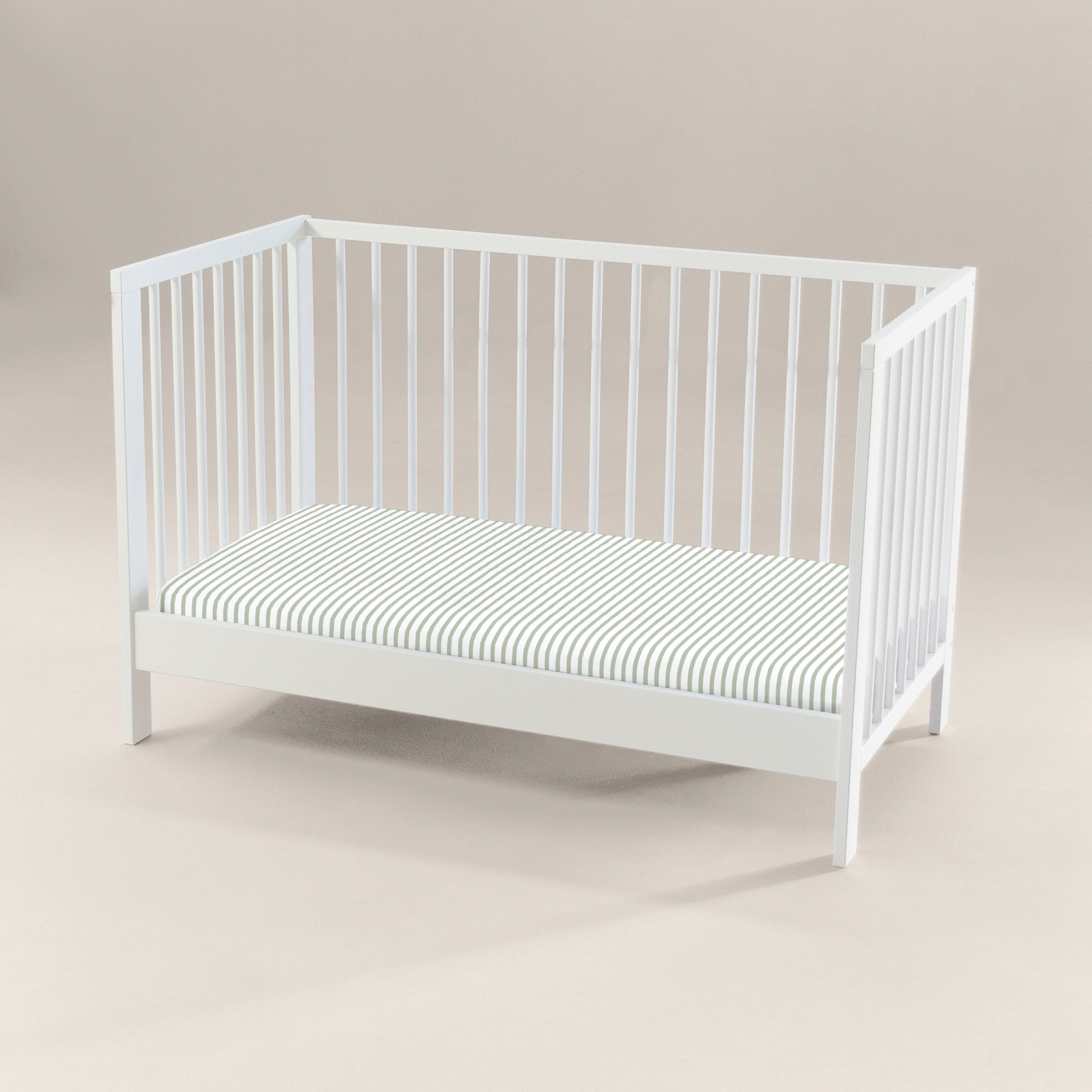 SÁBANA BAJERA AJUSTABLE CUNA BEBÉ 100% ALGODÓN GREEN STRIPES