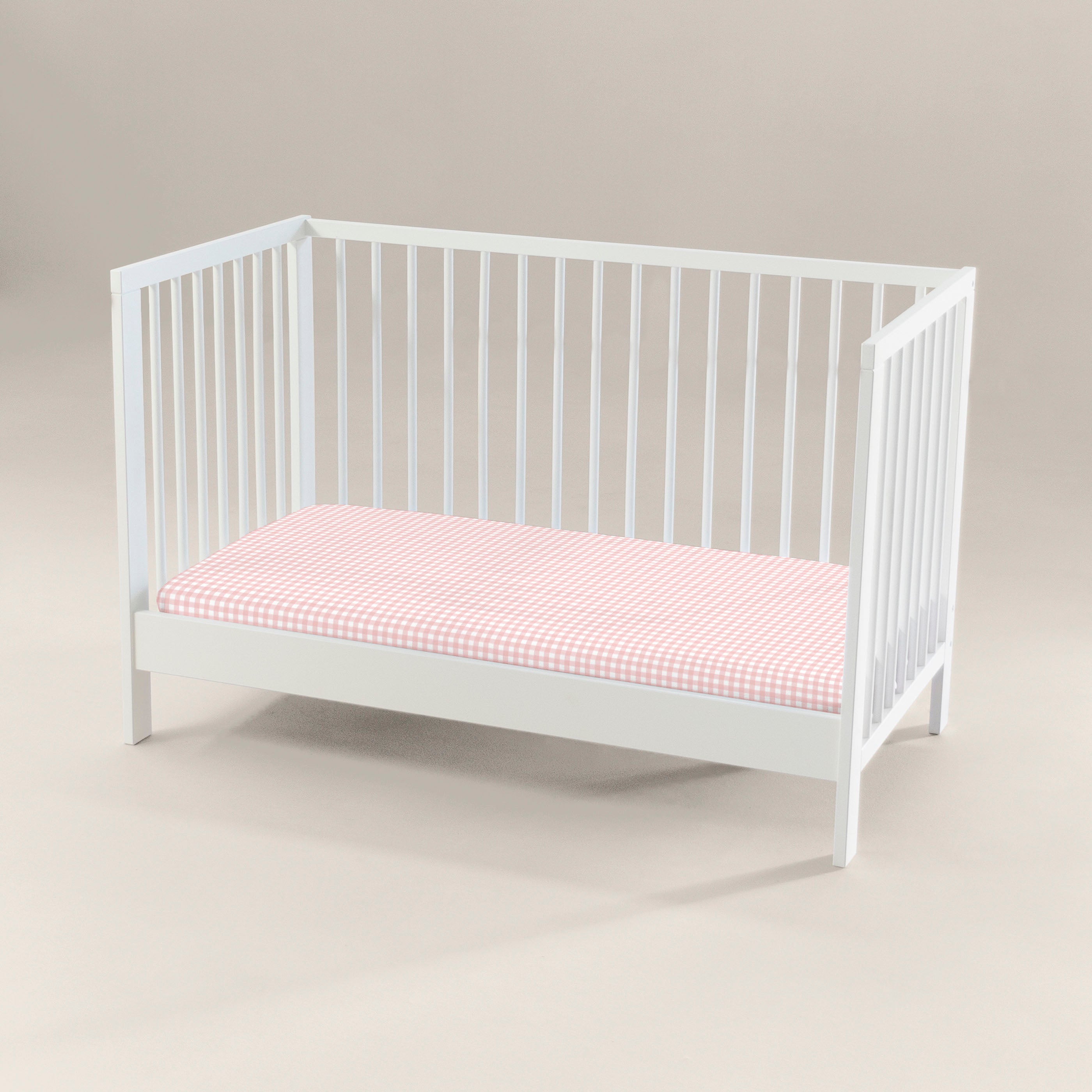 SÁBANA BAJERA AJUSTABLE CUNA BEBÉ 100% ALGODÓN VICHY ROSA