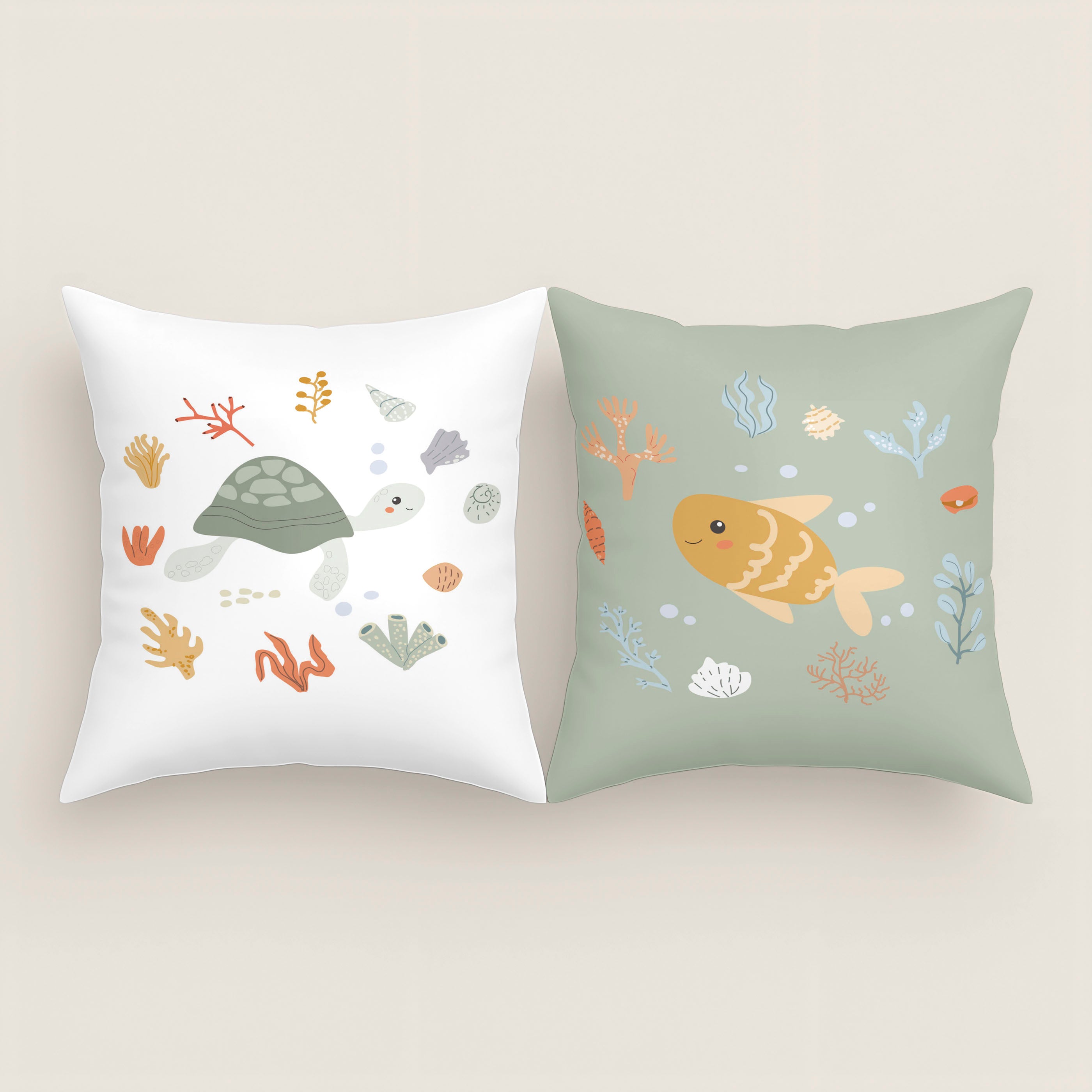 FUNDA DE COJÍN CUNA BEBÉ OCEAN LIFE 100% ALGODÓN