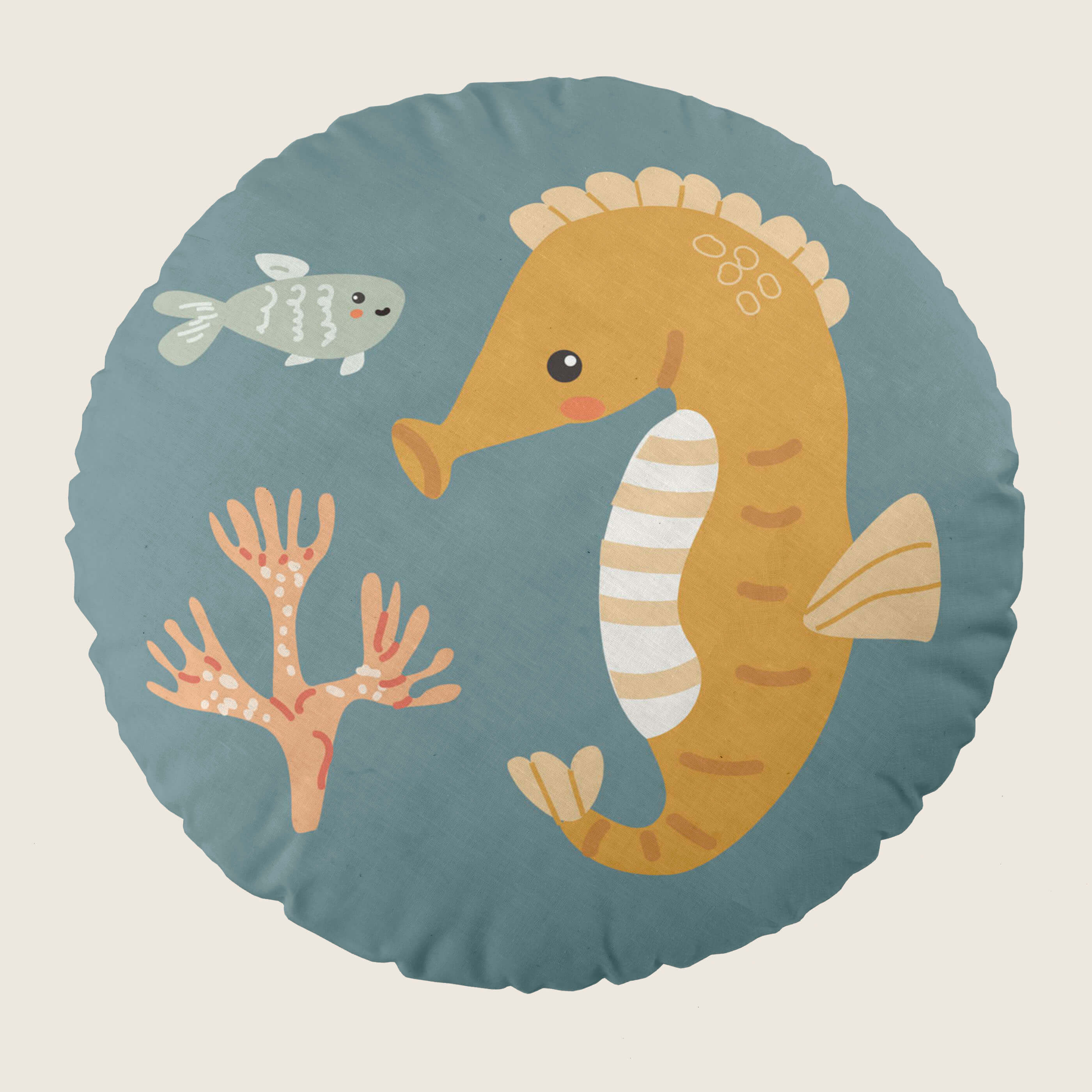 COJÍN REDONDO CUNA BEBÉ ESTAMPADO OCEAN LIFE